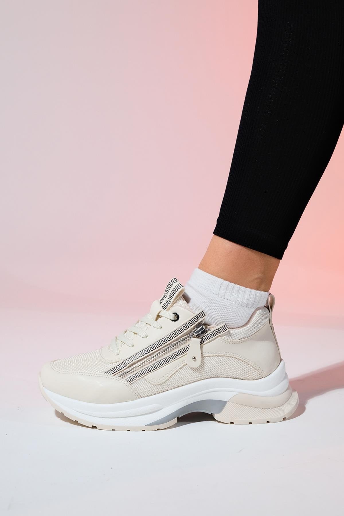 Oude - Ecru Zippered Platform Sneaker (Women)