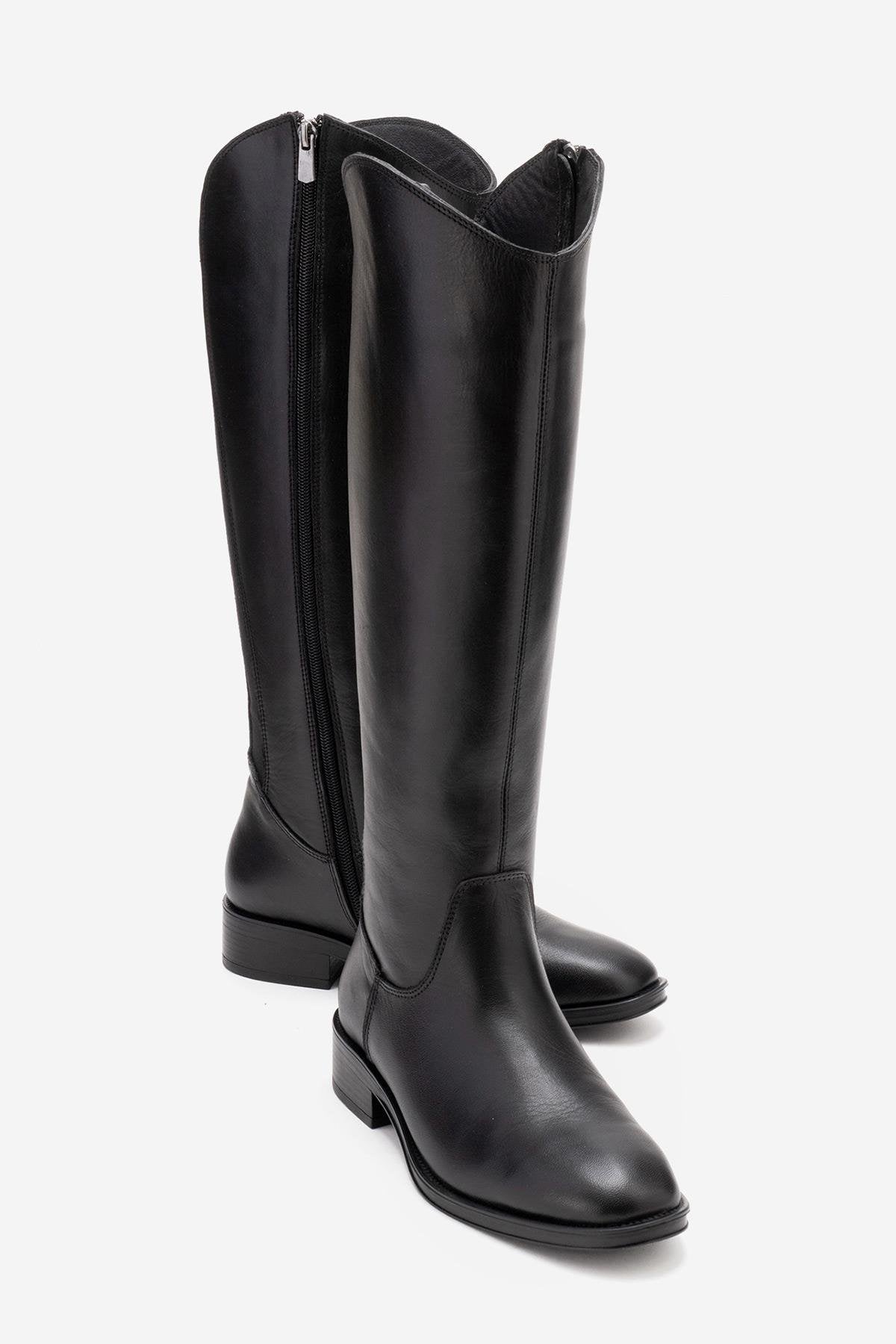 RUIZ - Black Genuine Leather Knee-High Boot (Women)