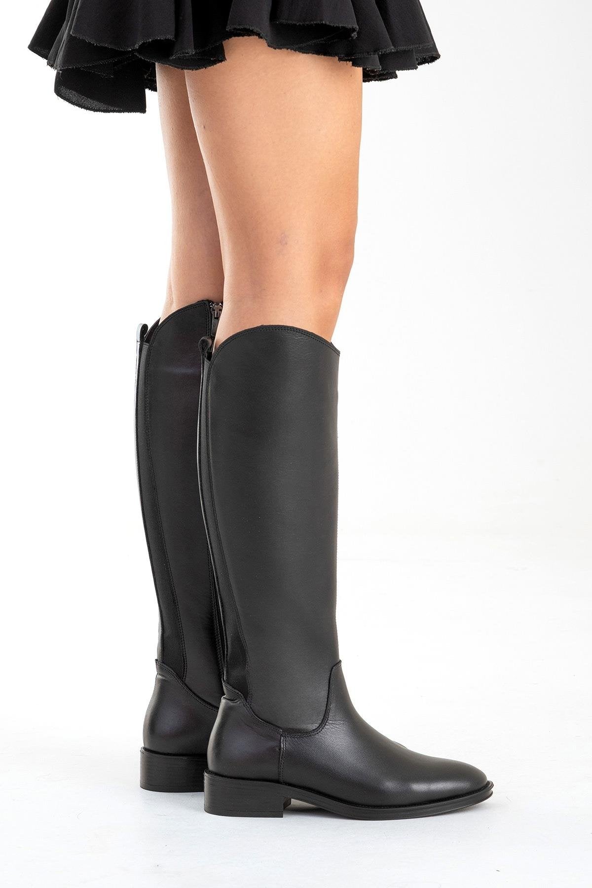 RUIZ - Black Genuine Leather Knee-High Boot (Women)