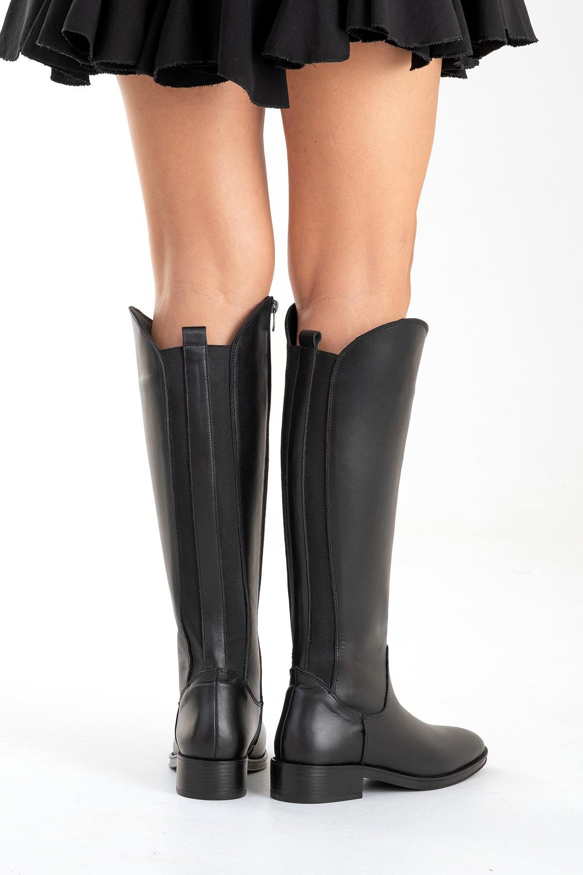 RUIZ - Black Genuine Leather Knee-High Boot (Women)