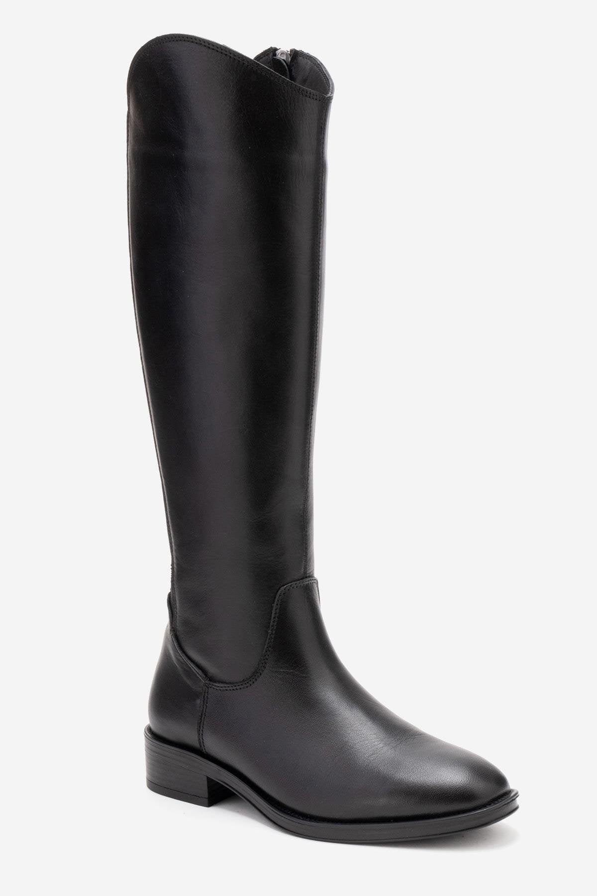 RUIZ - Black Genuine Leather Knee-High Boot (Women)