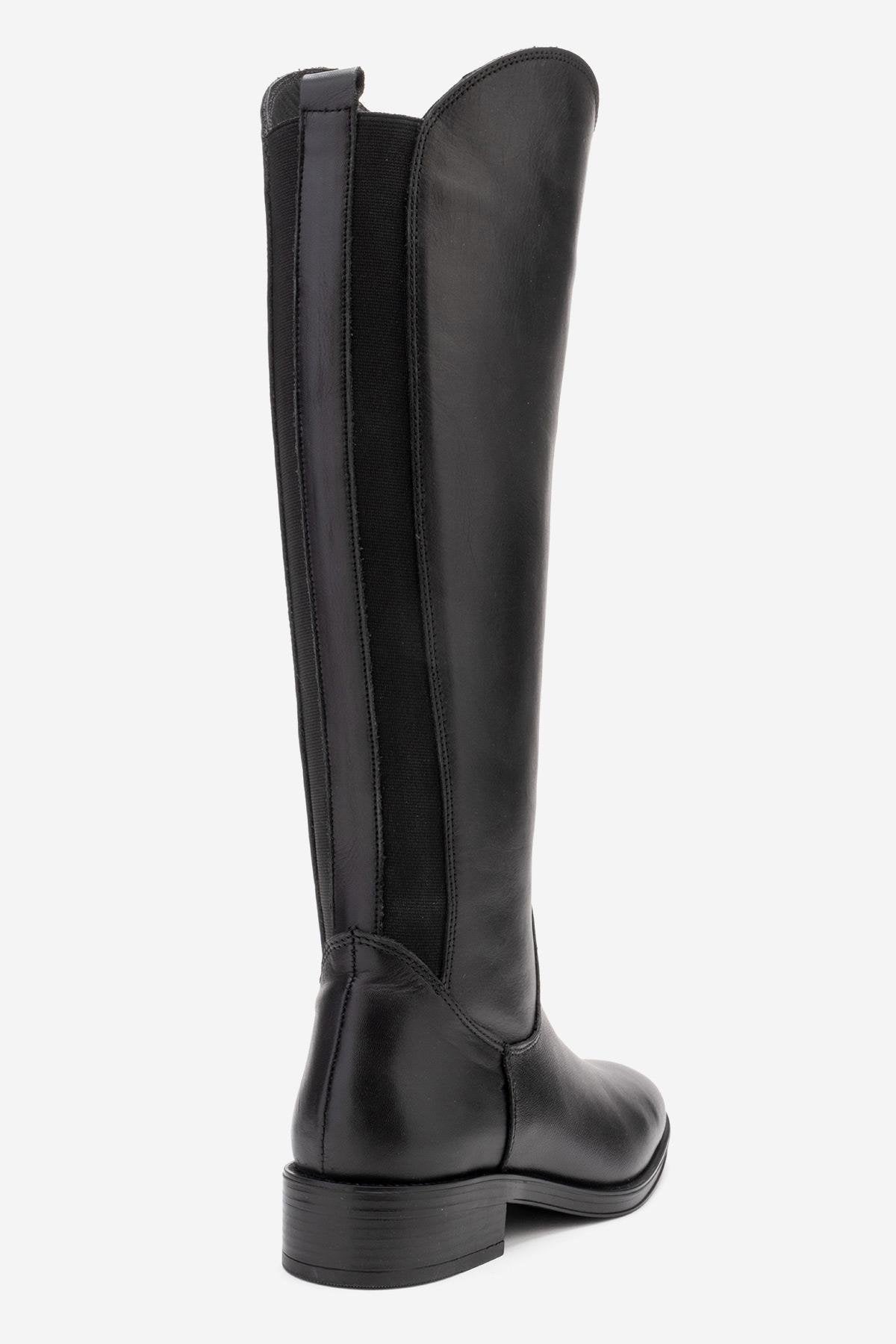RUIZ - Black Genuine Leather Knee-High Boot (Women)