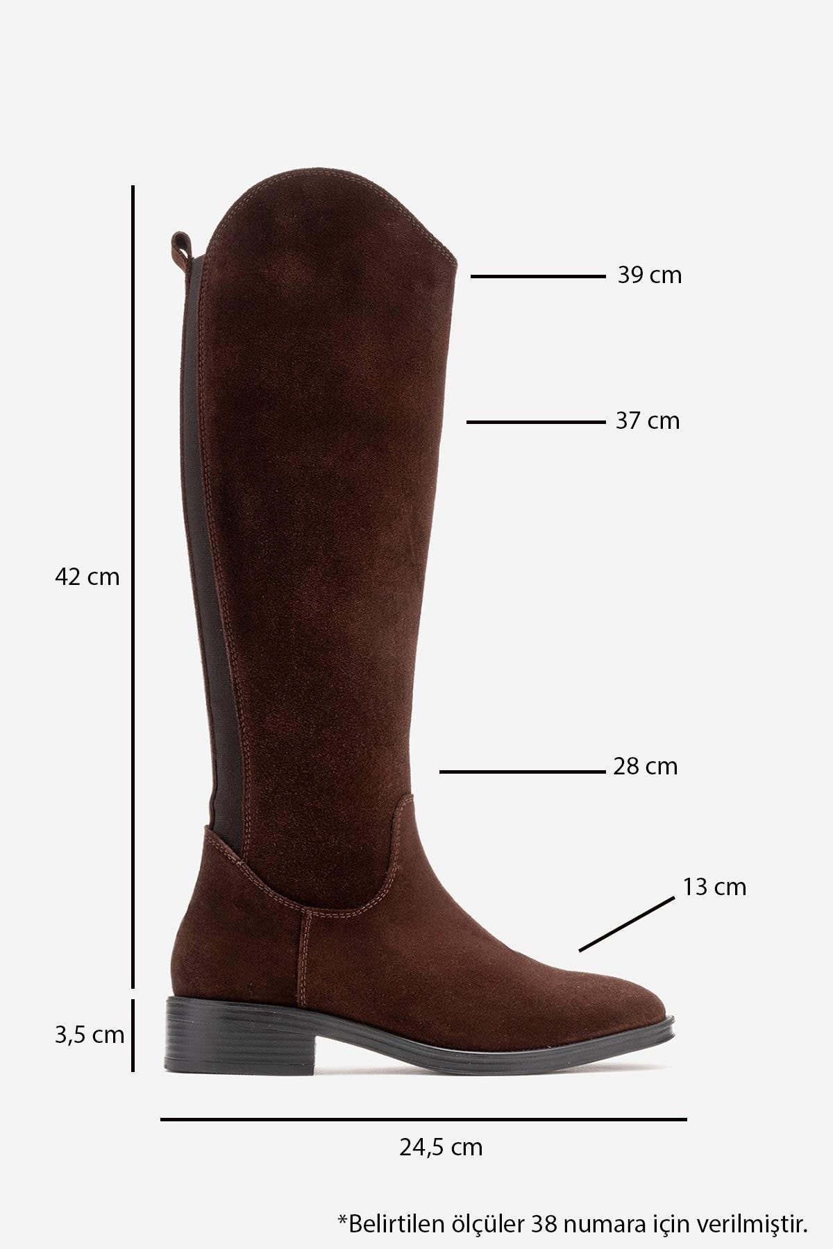 RUIZ - Brown Suede Genuine Leather Flat Heel Boot (Women)