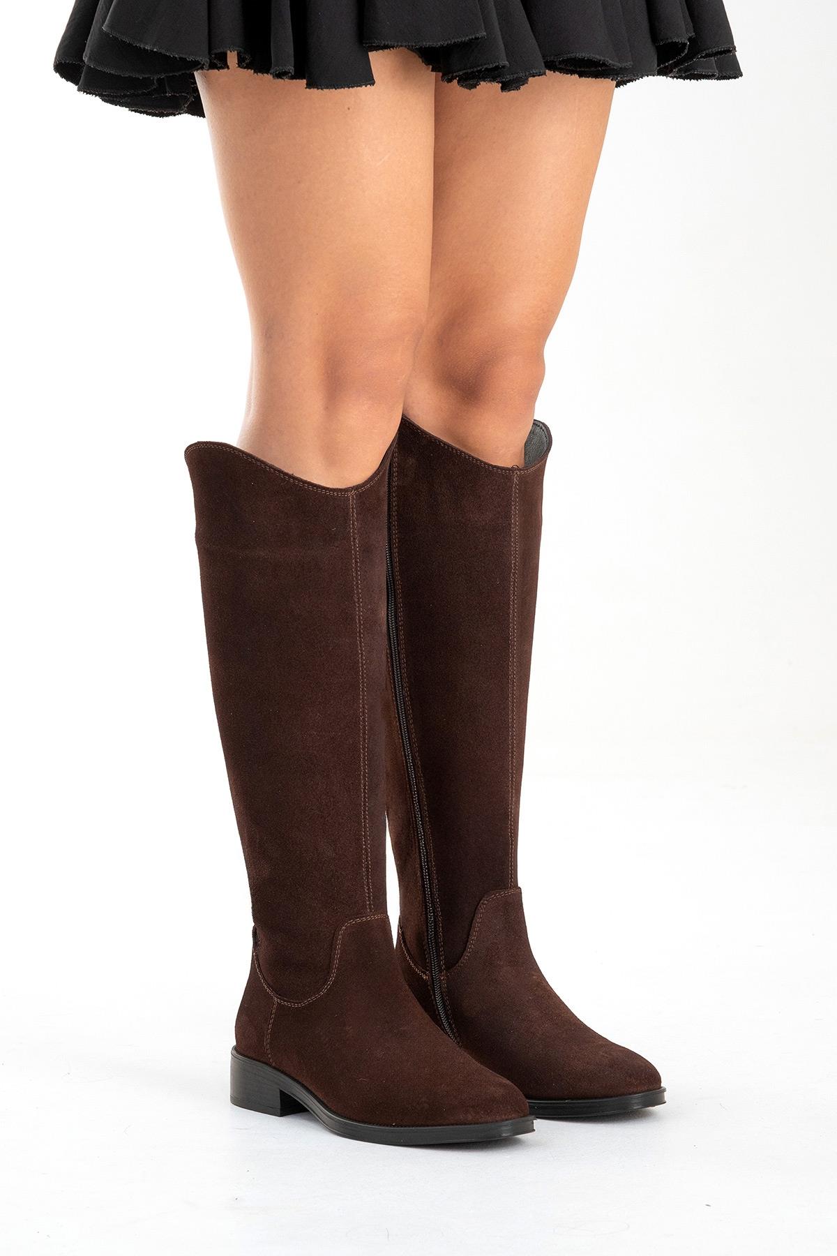 RUIZ - Brown Suede Genuine Leather Flat Heel Boot (Women)