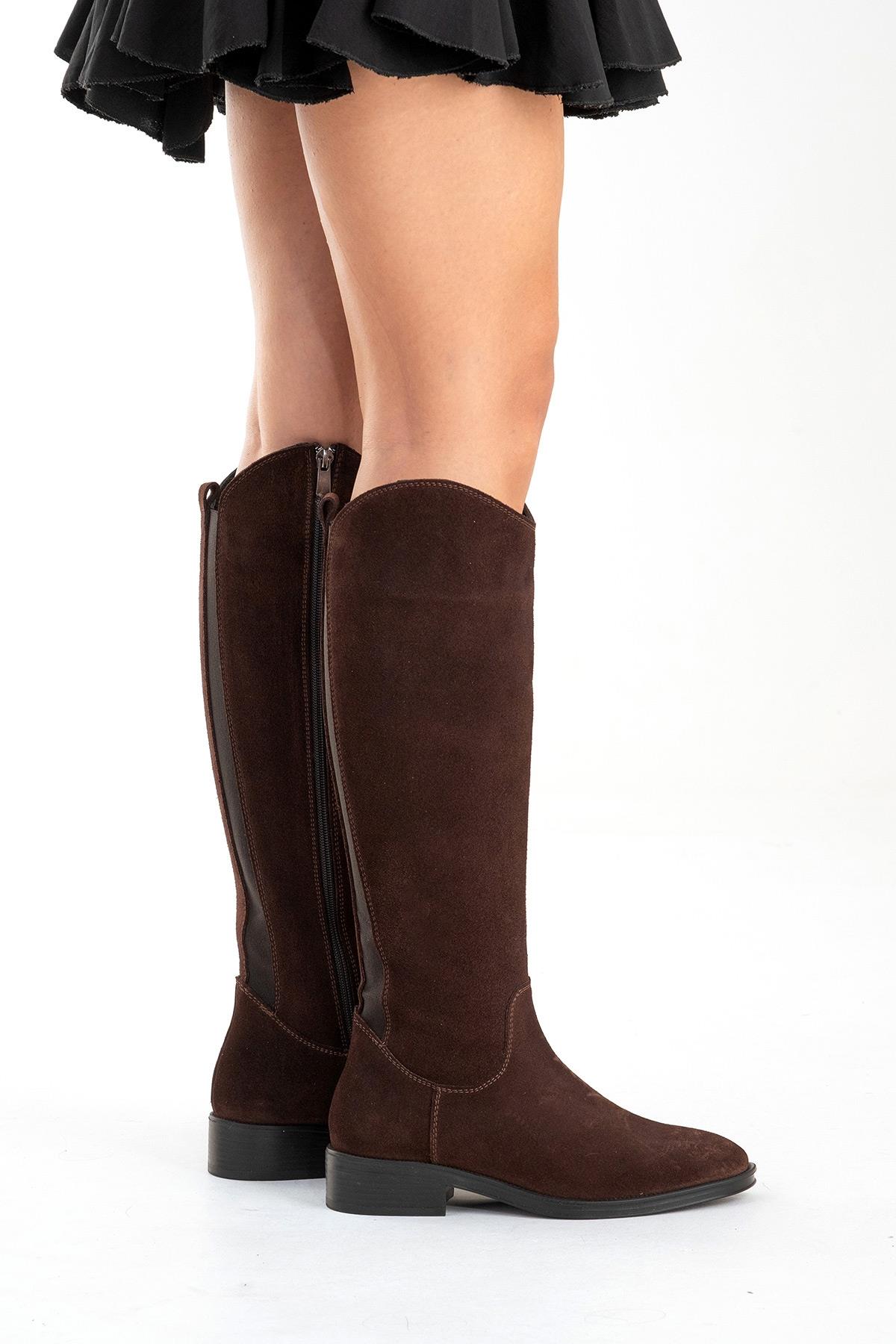 RUIZ - Brown Suede Genuine Leather Flat Heel Boot (Women)