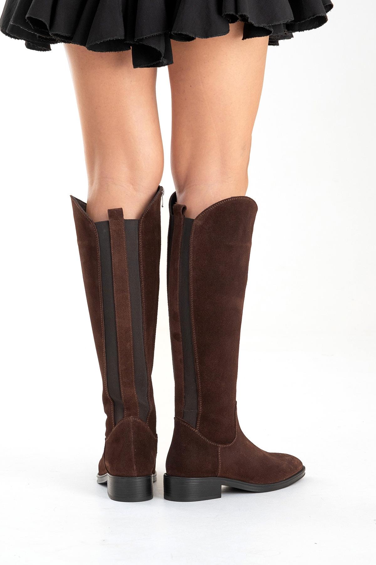 RUIZ - Brown Suede Genuine Leather Flat Heel Boot (Women)