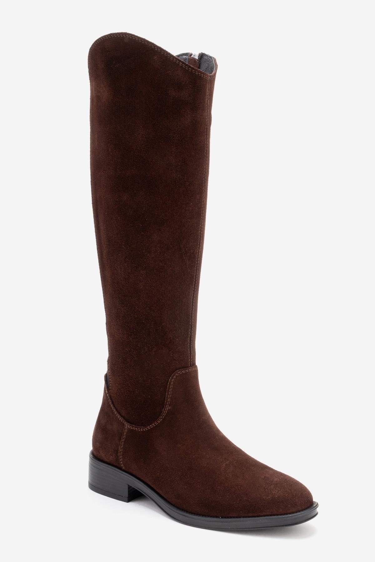 RUIZ - Brown Suede Genuine Leather Flat Heel Boot (Women)