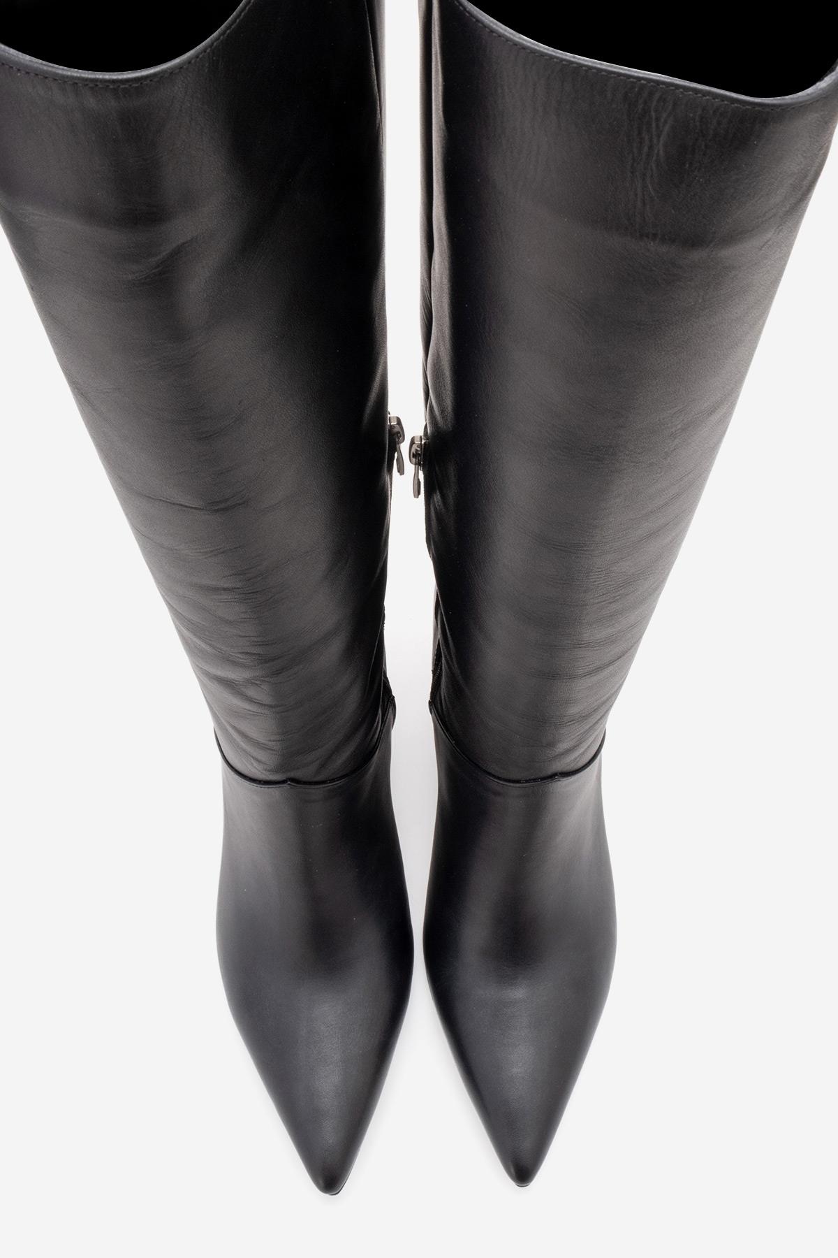 MERLA - Black Genuine Leather Block Heel Boot (Women)