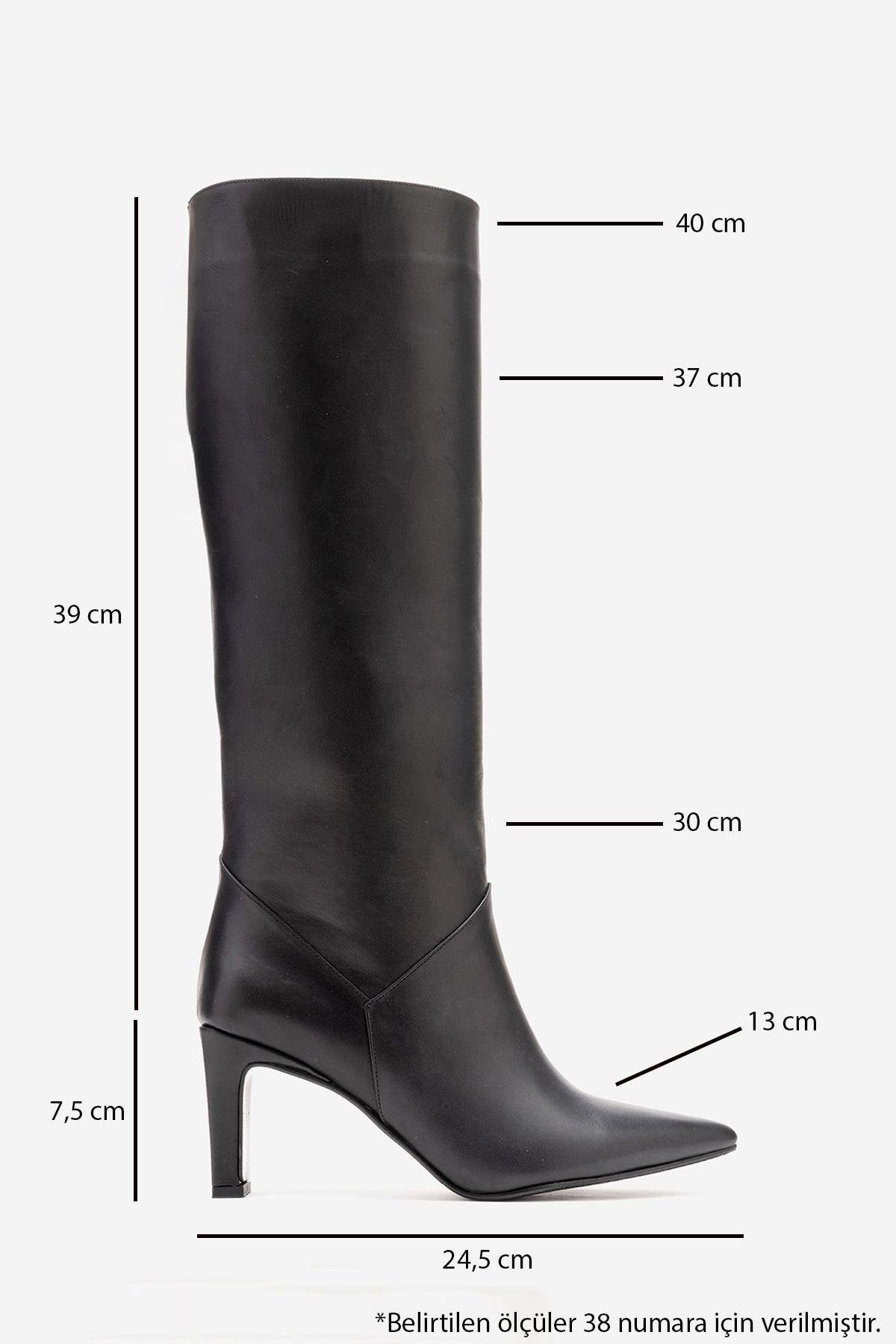MERLA - Black Genuine Leather Block Heel Boot (Women)