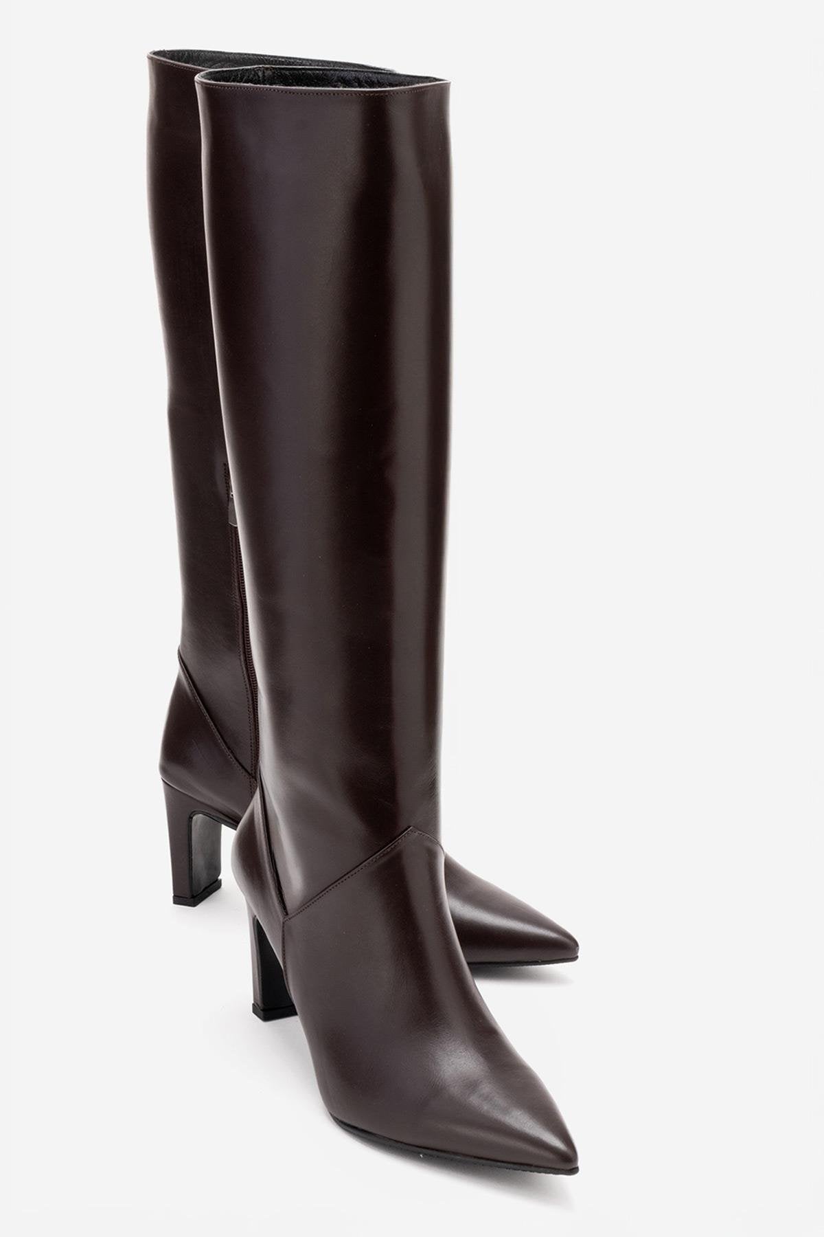MERLA - Brown Genuine Leather Block Heel Boot (Women)