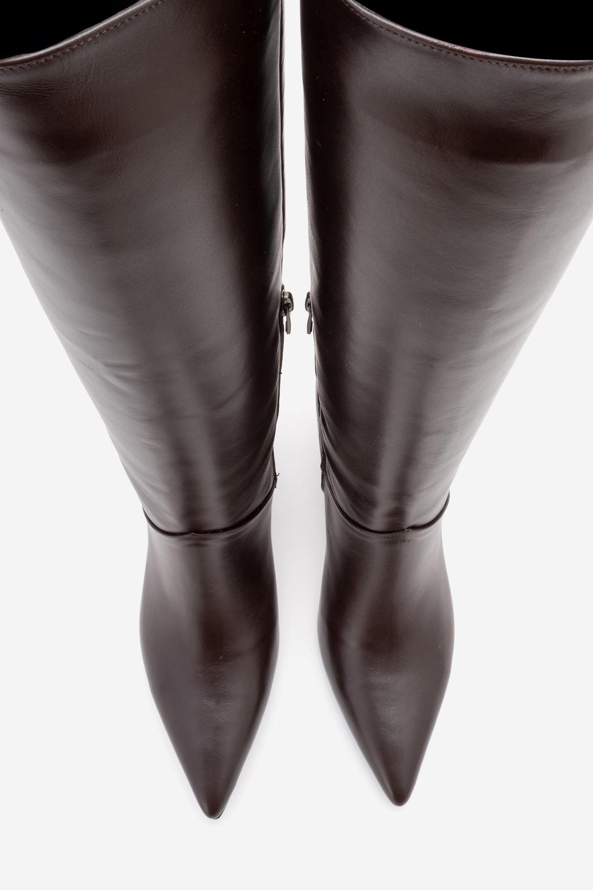 MERLA - Brown Genuine Leather Block Heel Boot (Women)