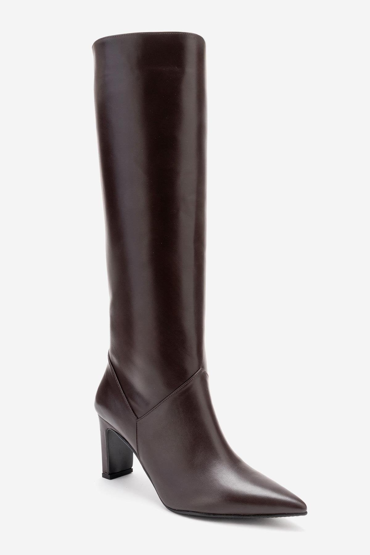 MERLA - Brown Genuine Leather Block Heel Boot (Women)