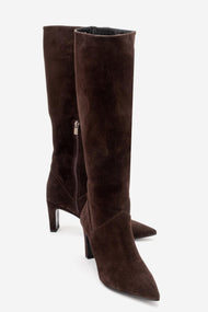 MERLA - Brown Suede Genuine Leather Block Heel Boot (Women)