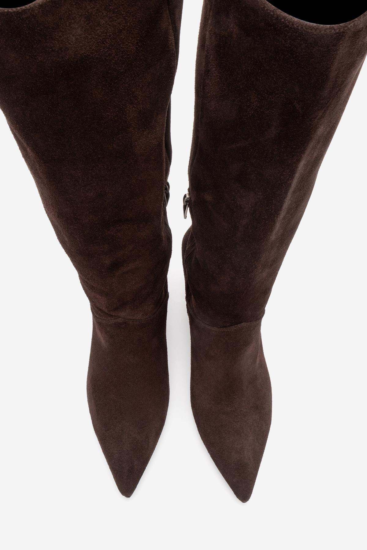 MERLA - Brown Suede Genuine Leather Block Heel Boot (Women)