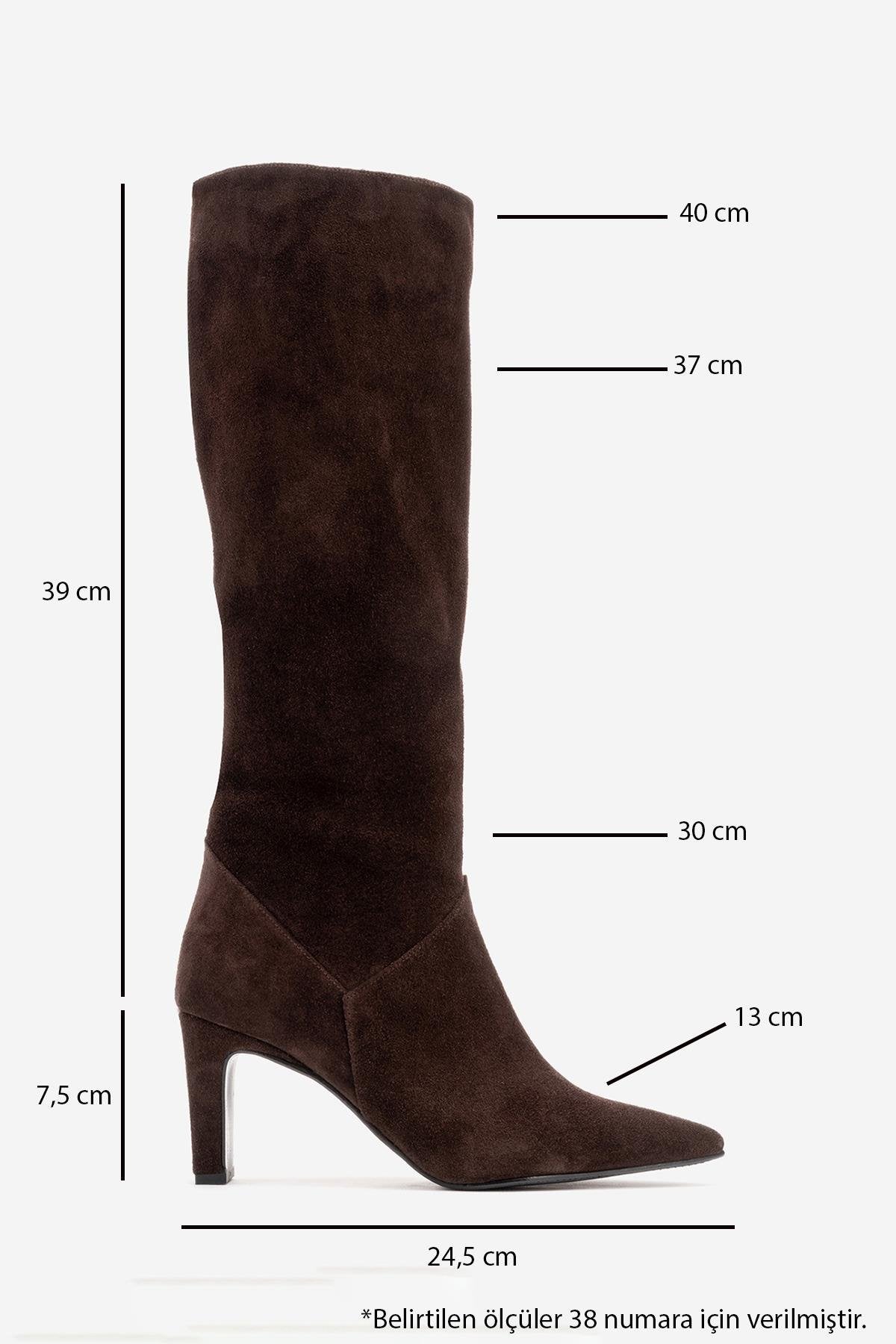 MERLA - Brown Suede Genuine Leather Block Heel Boot (Women)