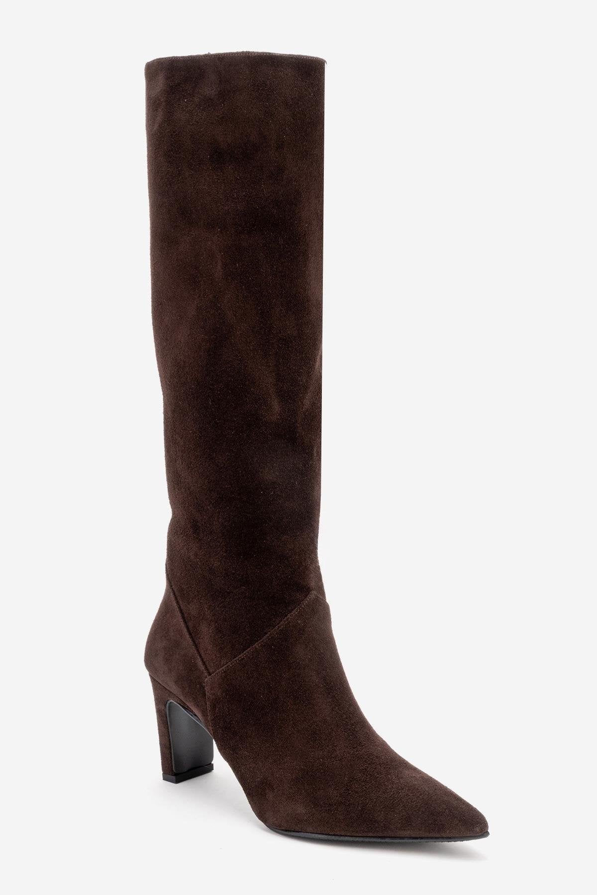 MERLA - Brown Suede Genuine Leather Block Heel Boot (Women)