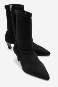 ALORA - Black Stretch Short Heel Boot (Women)