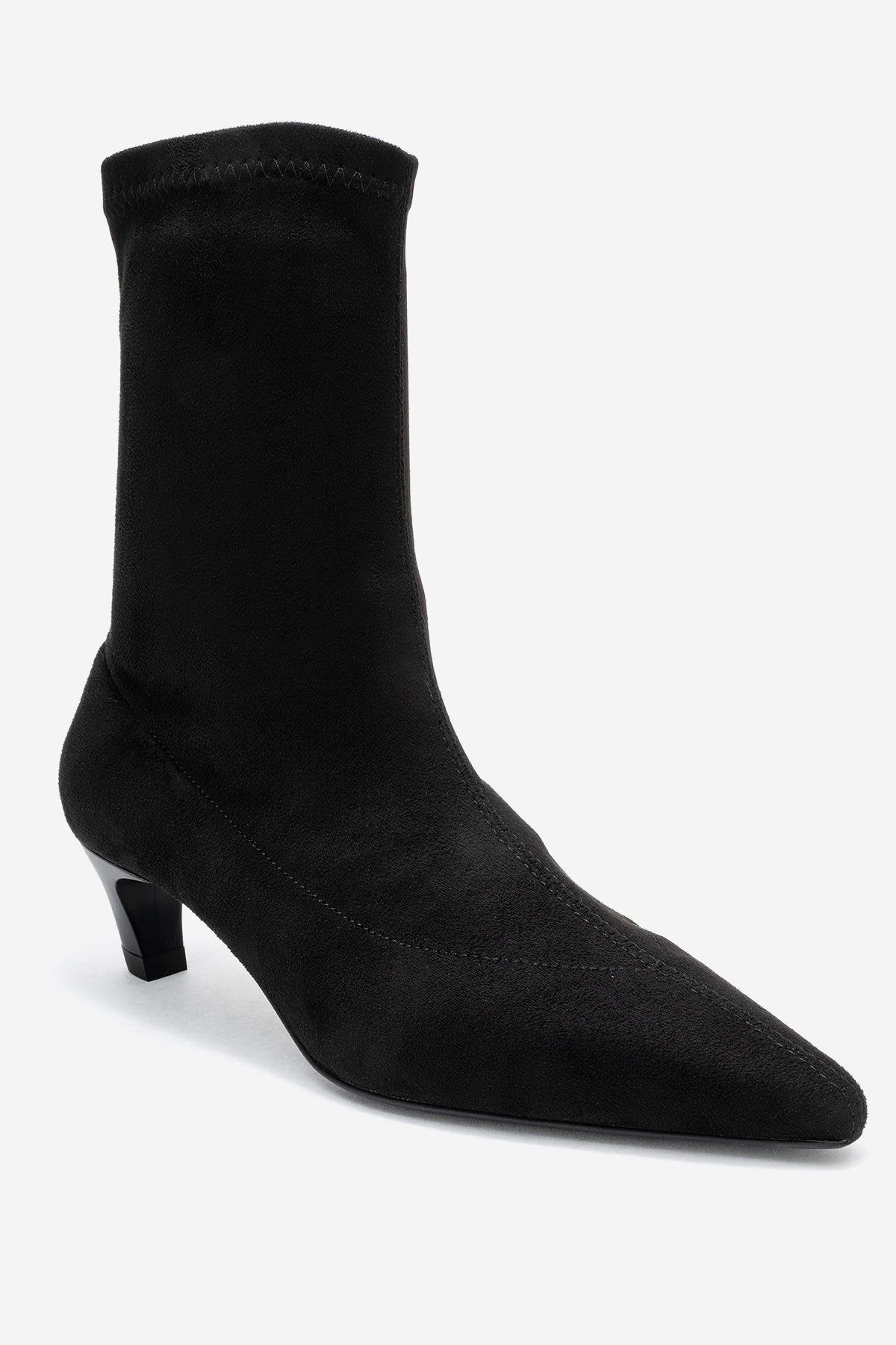 ALORA - Black Stretch Short Heel Boot (Women)