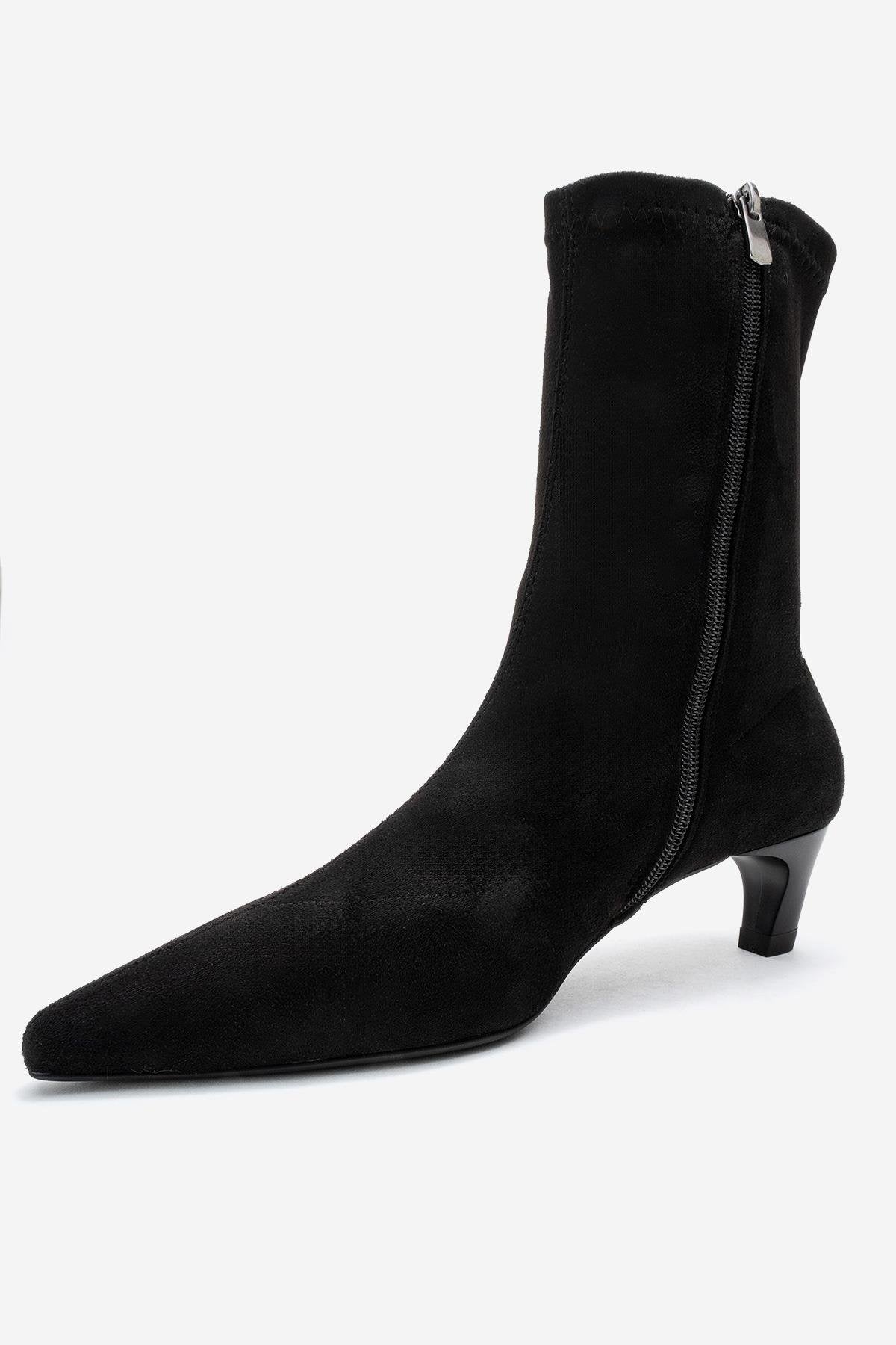 ALORA - Black Stretch Short Heel Boot (Women)