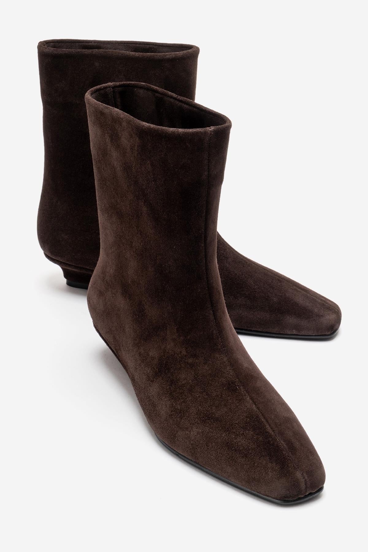 NACHO - Brown Genuine Leather Minimal Block Heel Ankle Boot (Women)