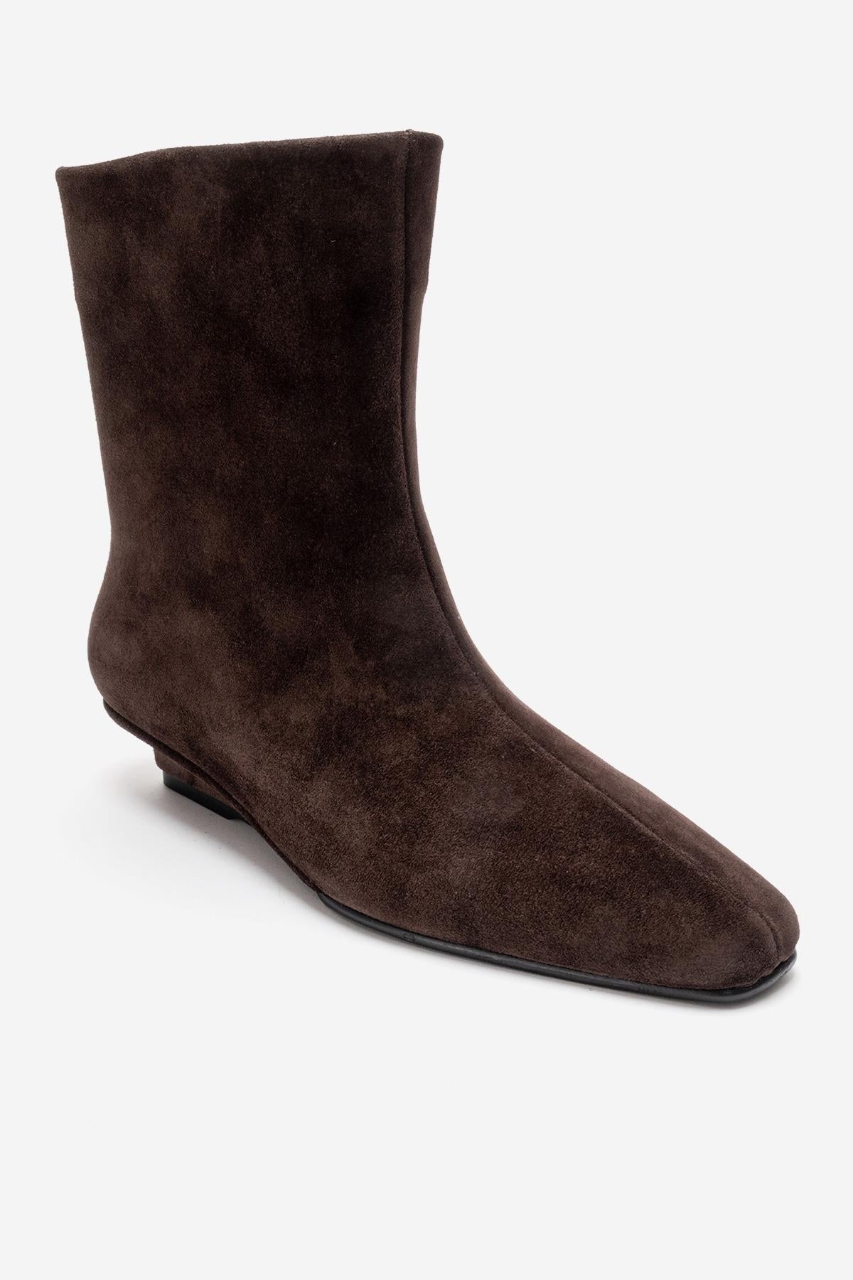 NACHO - Brown Genuine Leather Minimal Block Heel Ankle Boot (Women)