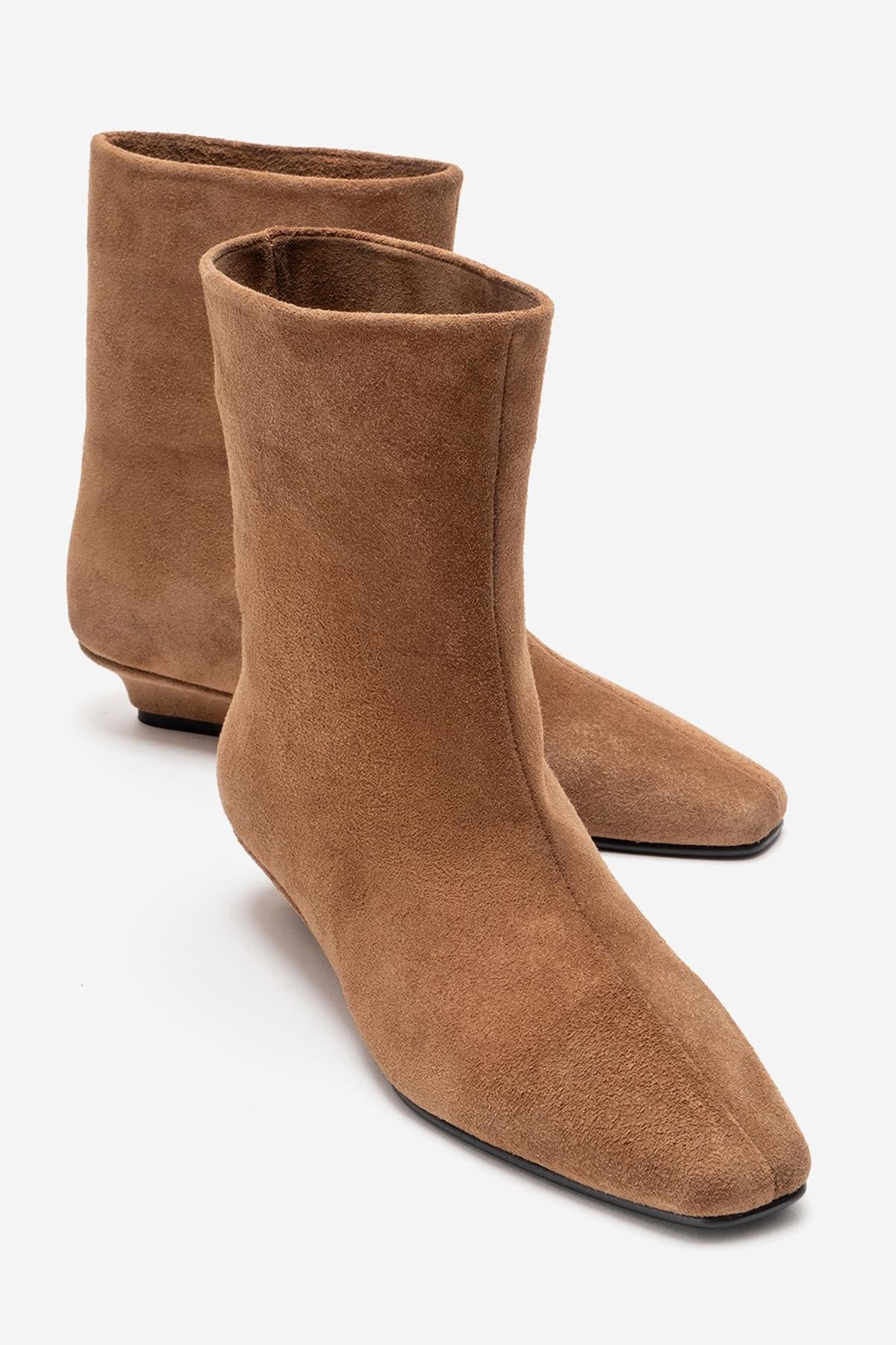 NACHO - Taupe Genuine Leather Minimal Block Heel Ankle Boot (Women)