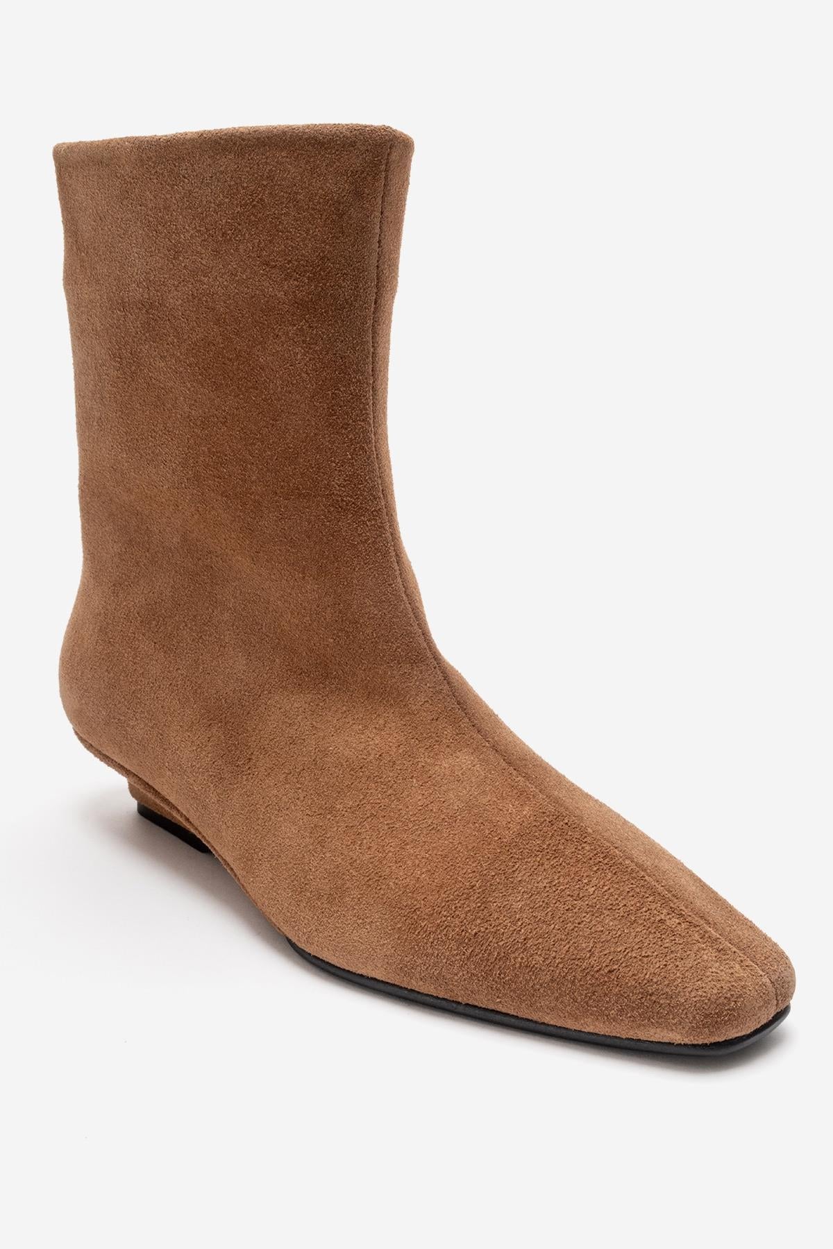 NACHO - Taupe Genuine Leather Minimal Block Heel Ankle Boot (Women)