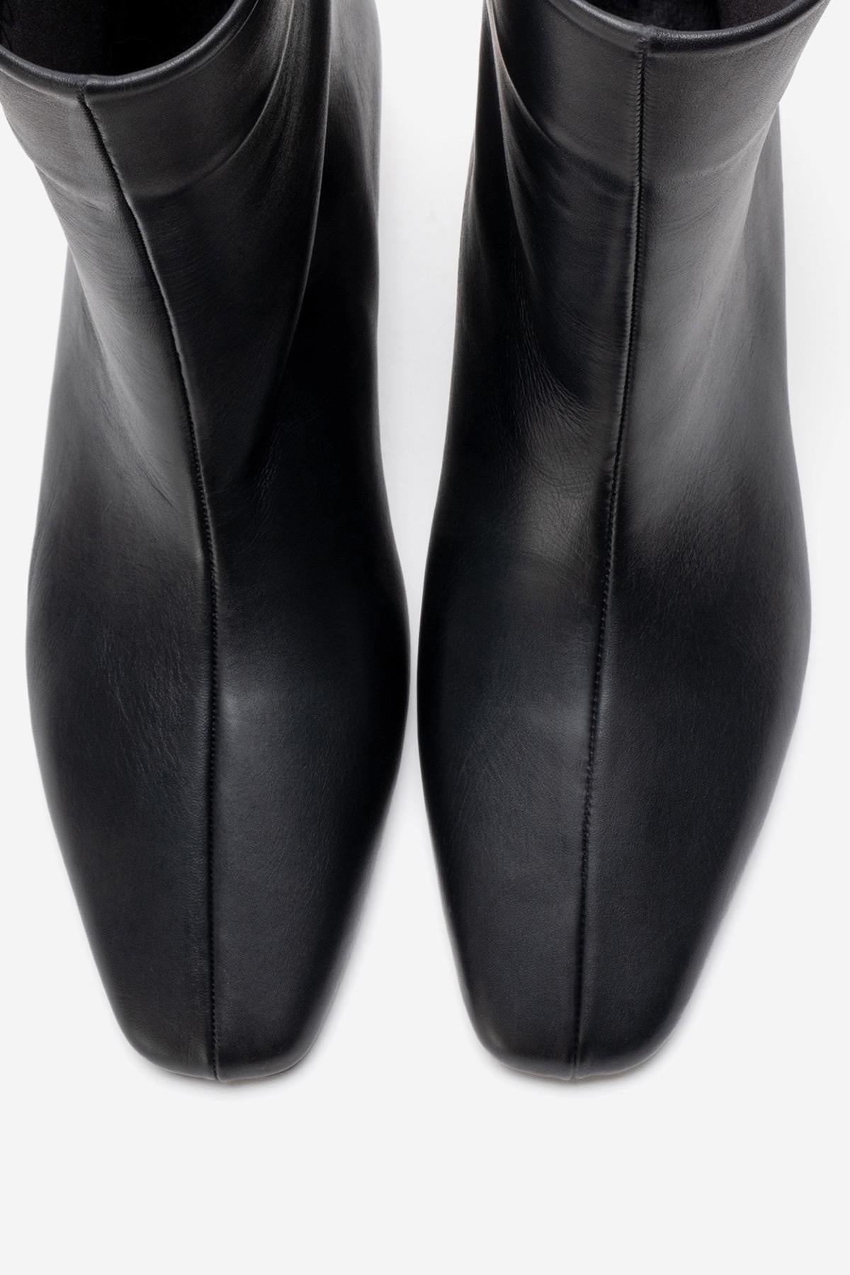 NACHO - Black Genuine Leather Minimal Block Heel Ankle Boot (Women)