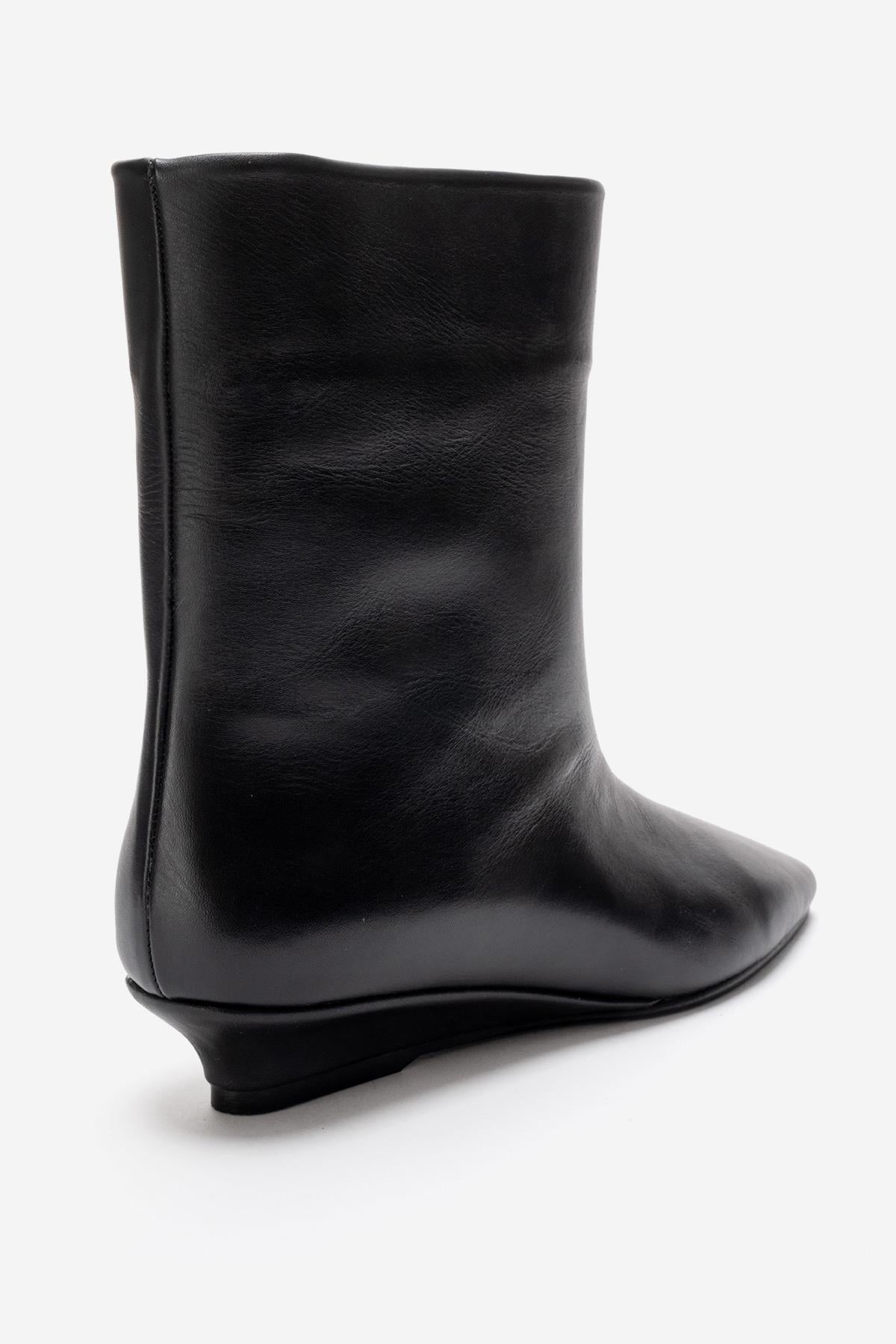 NACHO - Black Genuine Leather Minimal Block Heel Ankle Boot (Women)