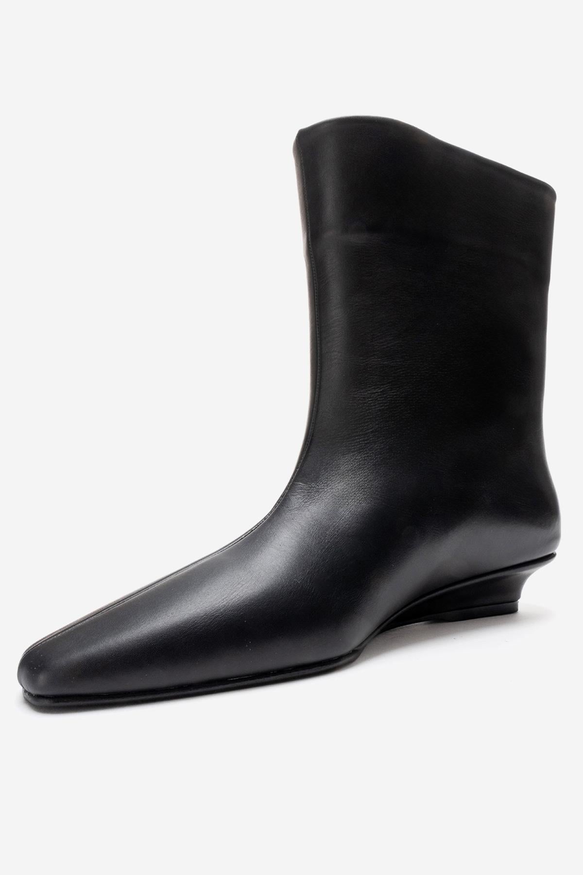 NACHO - Black Genuine Leather Minimal Block Heel Ankle Boot (Women)