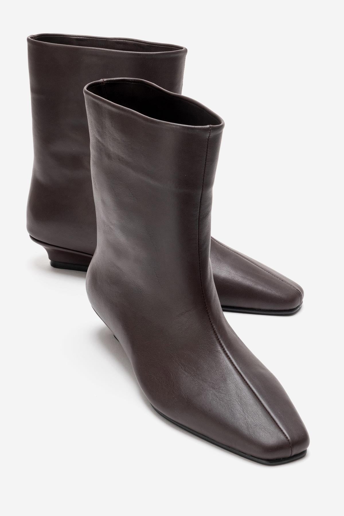 NACHO - Brown Genuine Leather Minimal Block Heel Ankle Boot (Women)