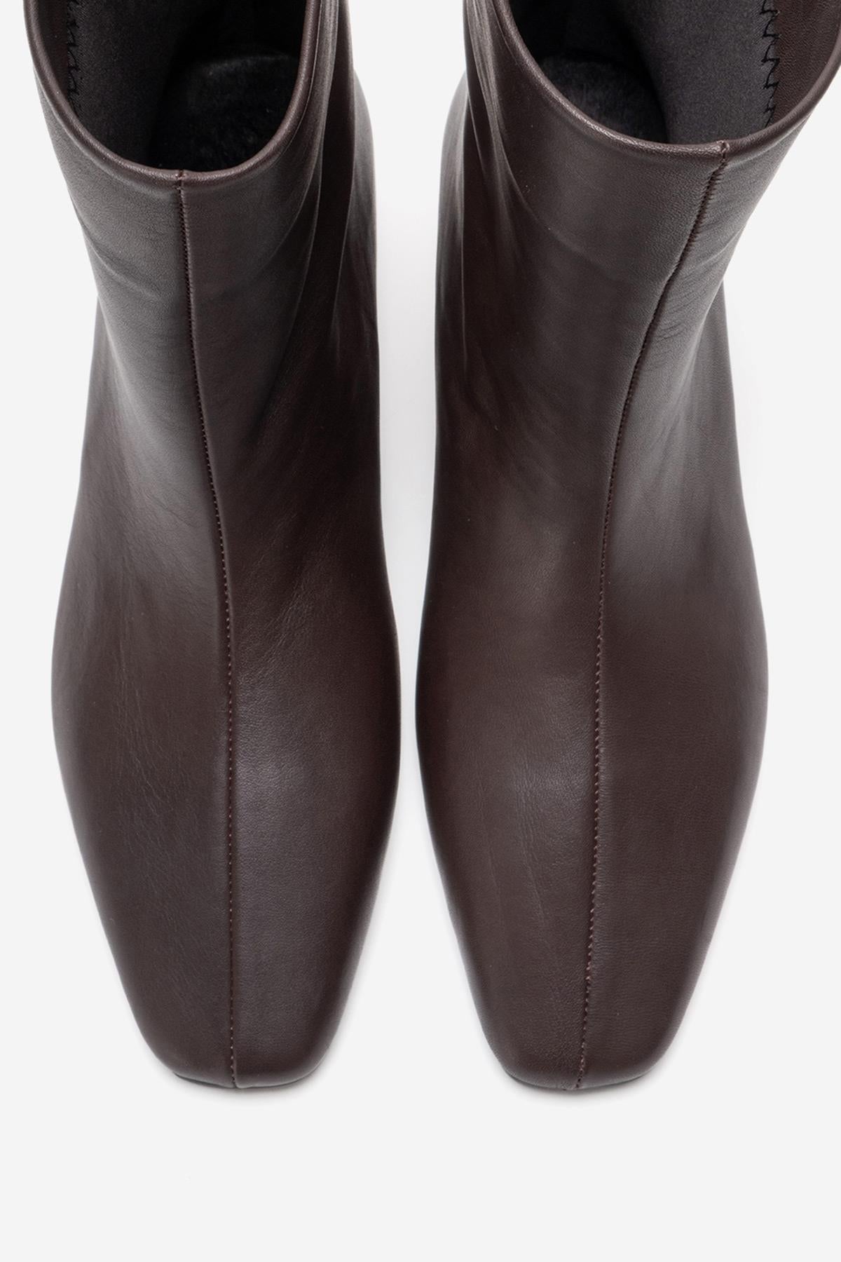 NACHO - Brown Genuine Leather Minimal Block Heel Ankle Boot (Women)