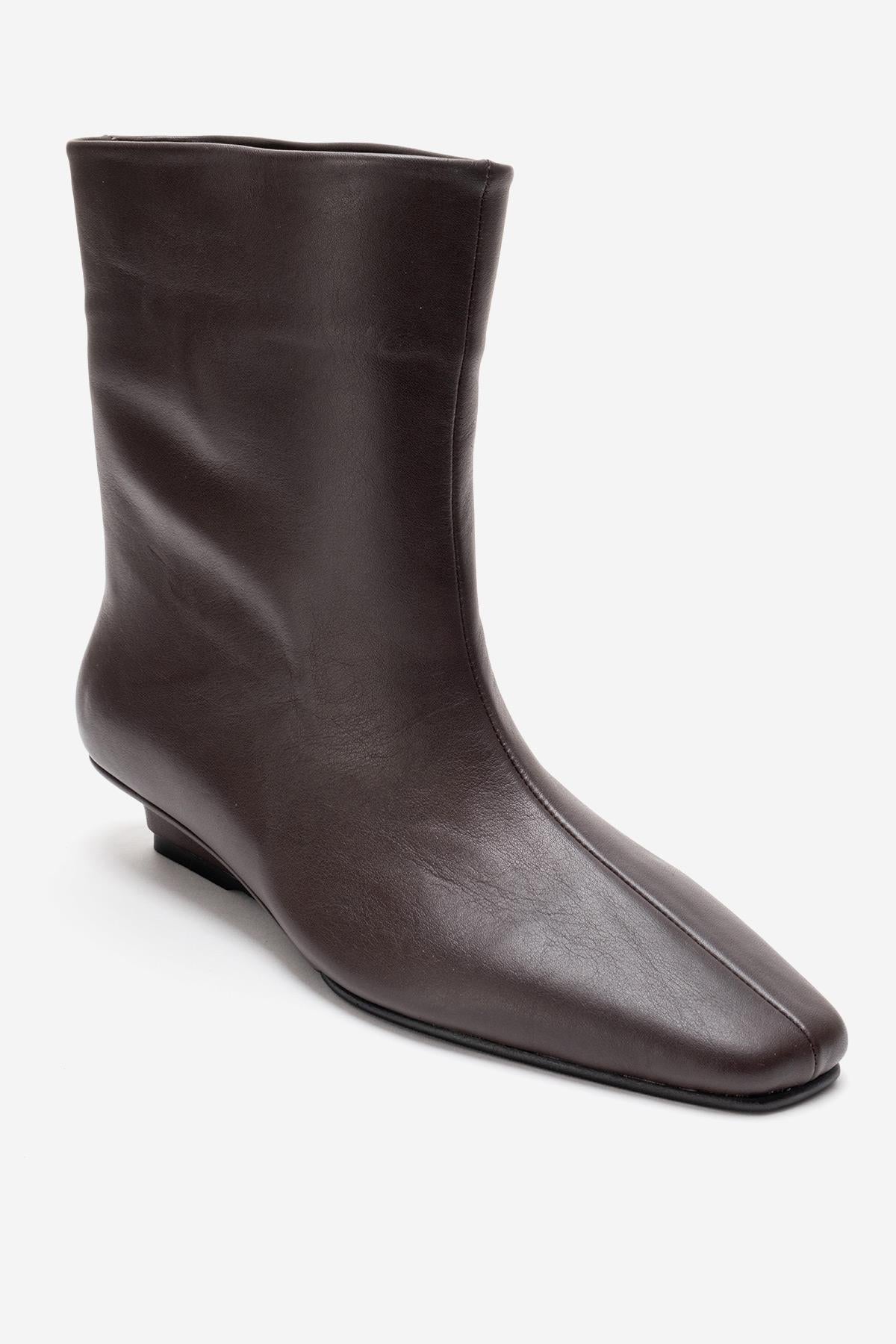 NACHO - Brown Genuine Leather Minimal Block Heel Ankle Boot (Women)