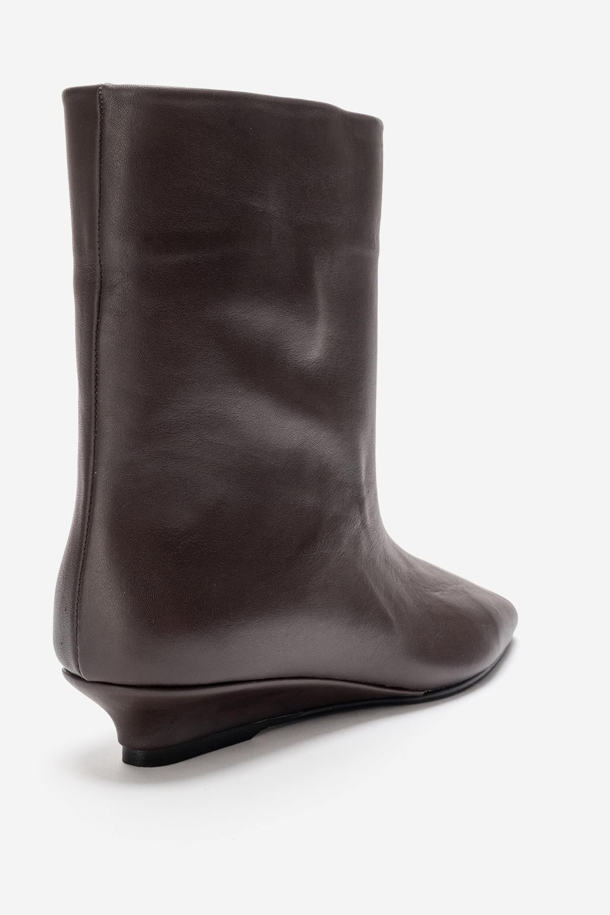 NACHO - Brown Genuine Leather Minimal Block Heel Ankle Boot (Women)