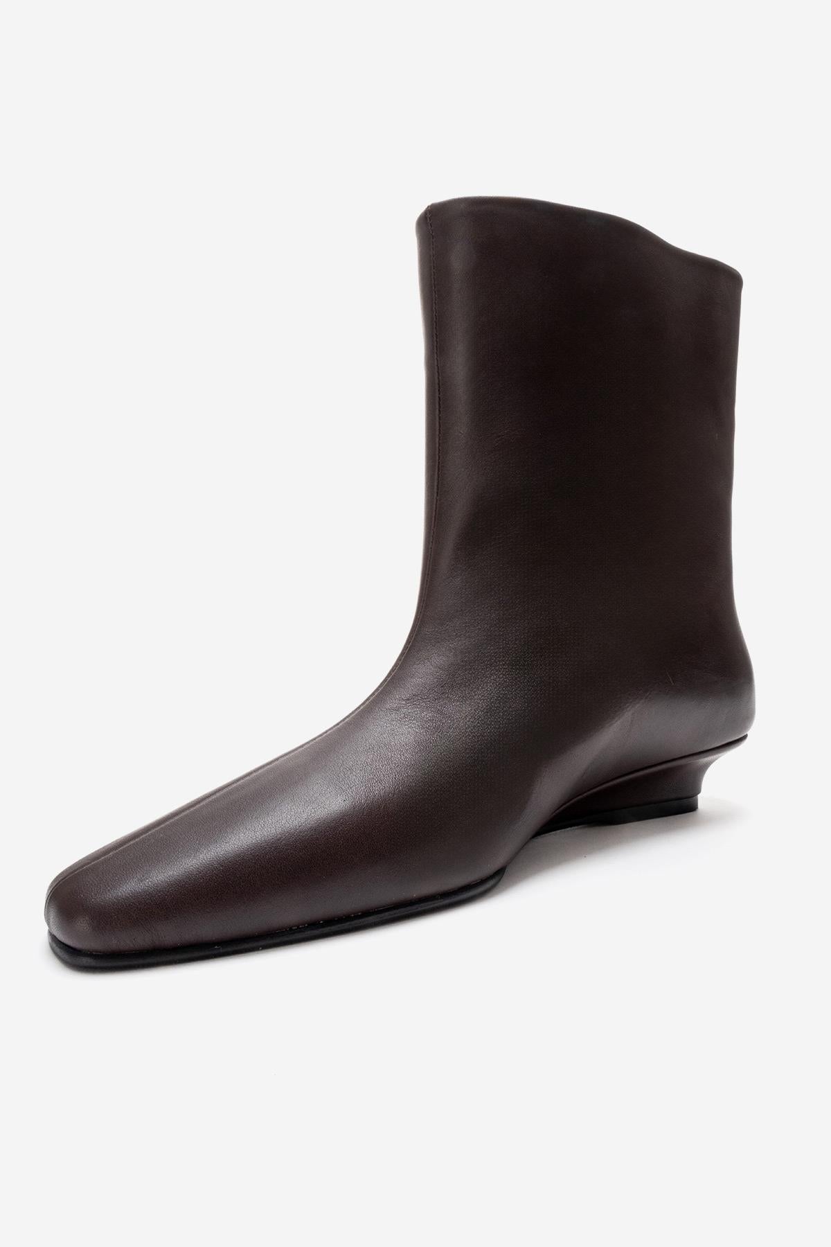 NACHO - Brown Genuine Leather Minimal Block Heel Ankle Boot (Women)
