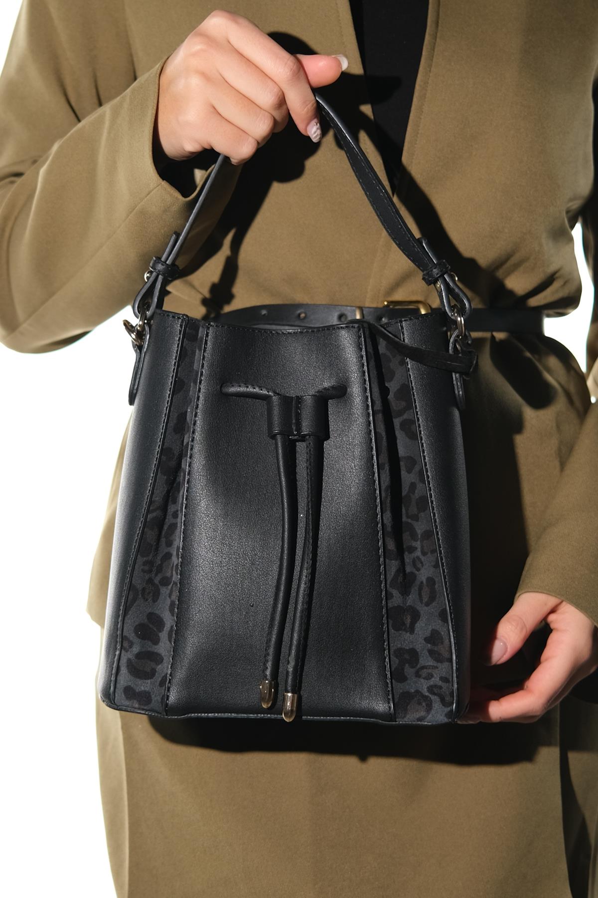 MARALIS - Black Genuine Suede Leather Shoulder Bag (Women)