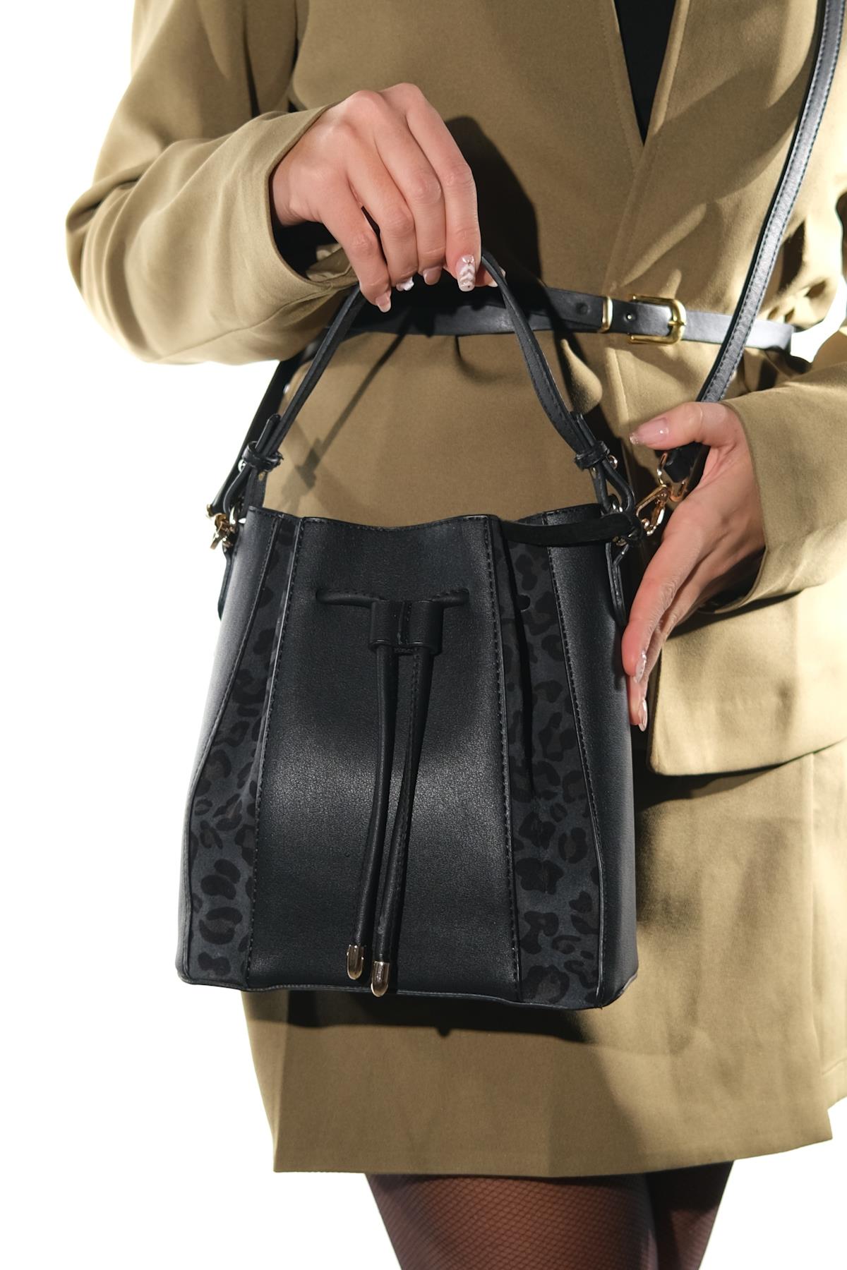 MARALIS - Black Genuine Suede Leather Shoulder Bag (Women)