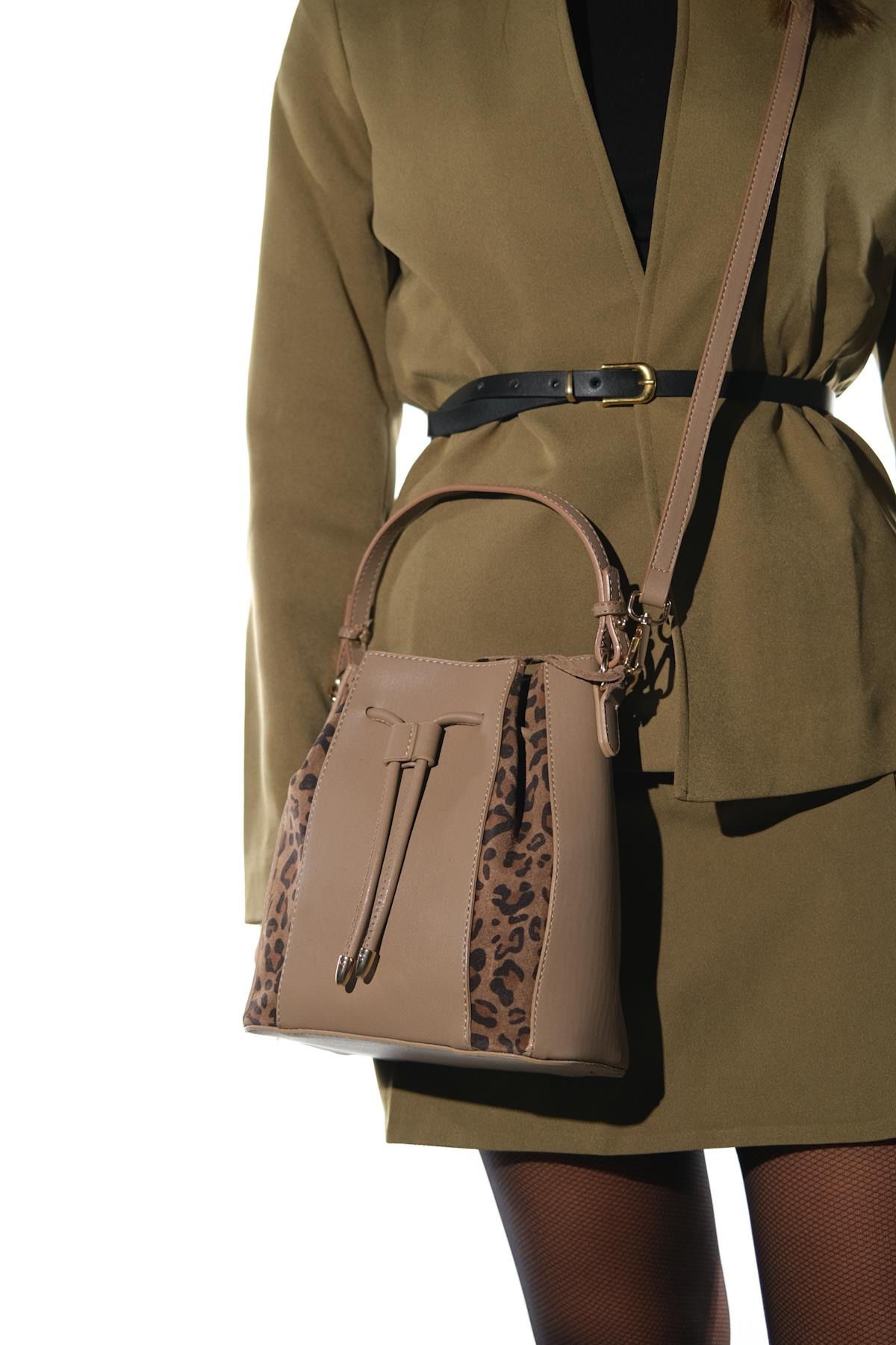 MARALIS - Taupe Genuine Suede Leather Shoulder Bag (Women)
