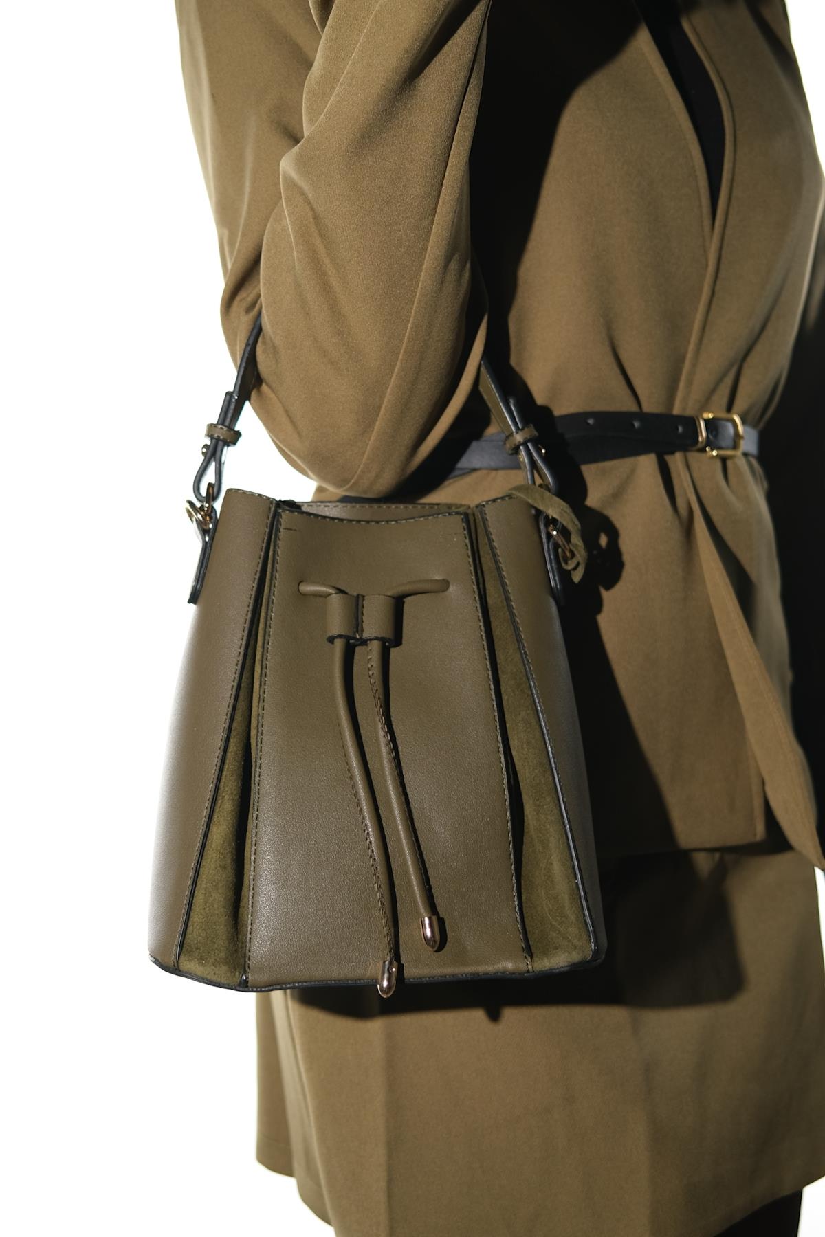 MARALIS - Khaki Genuine Suede Leather Shoulder Bag (Women)