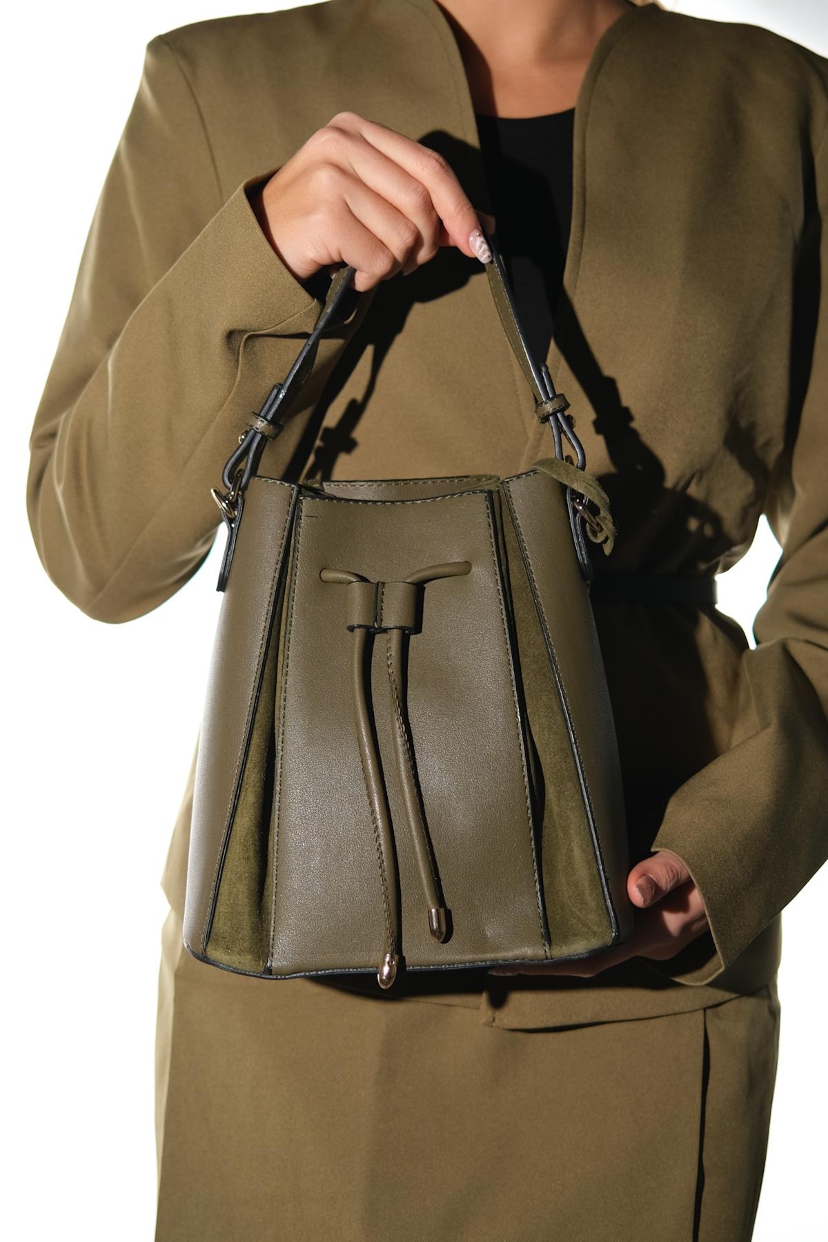 MARALIS - Khaki Genuine Suede Leather Shoulder Bag (Women)