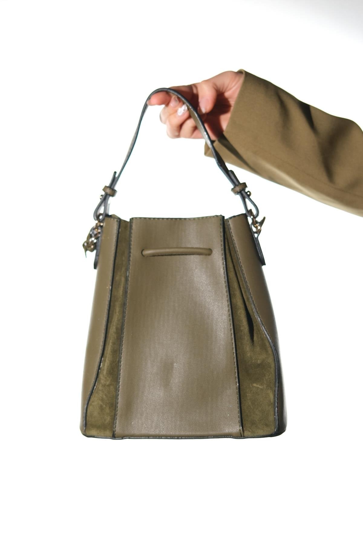 MARALIS - Khaki Genuine Suede Leather Shoulder Bag (Women)