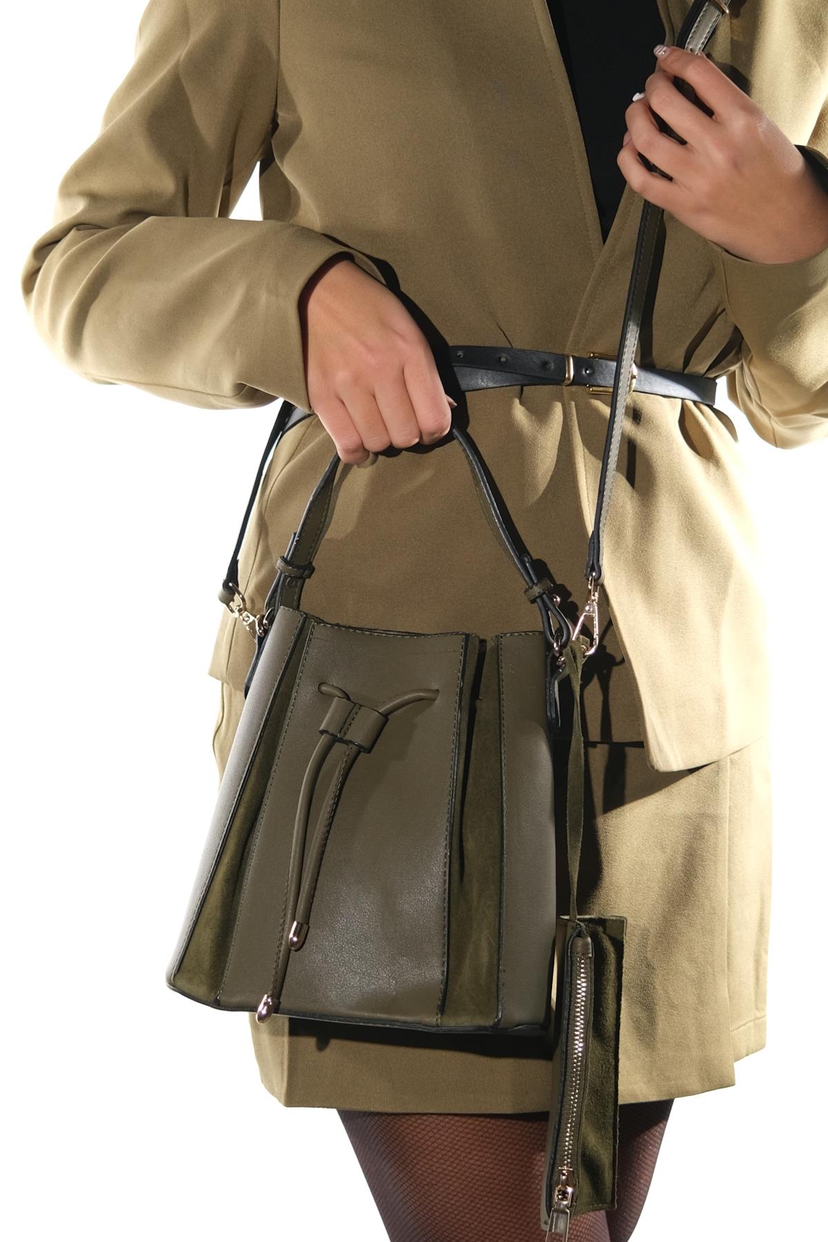 MARALIS - Khaki Genuine Suede Leather Shoulder Bag (Women)