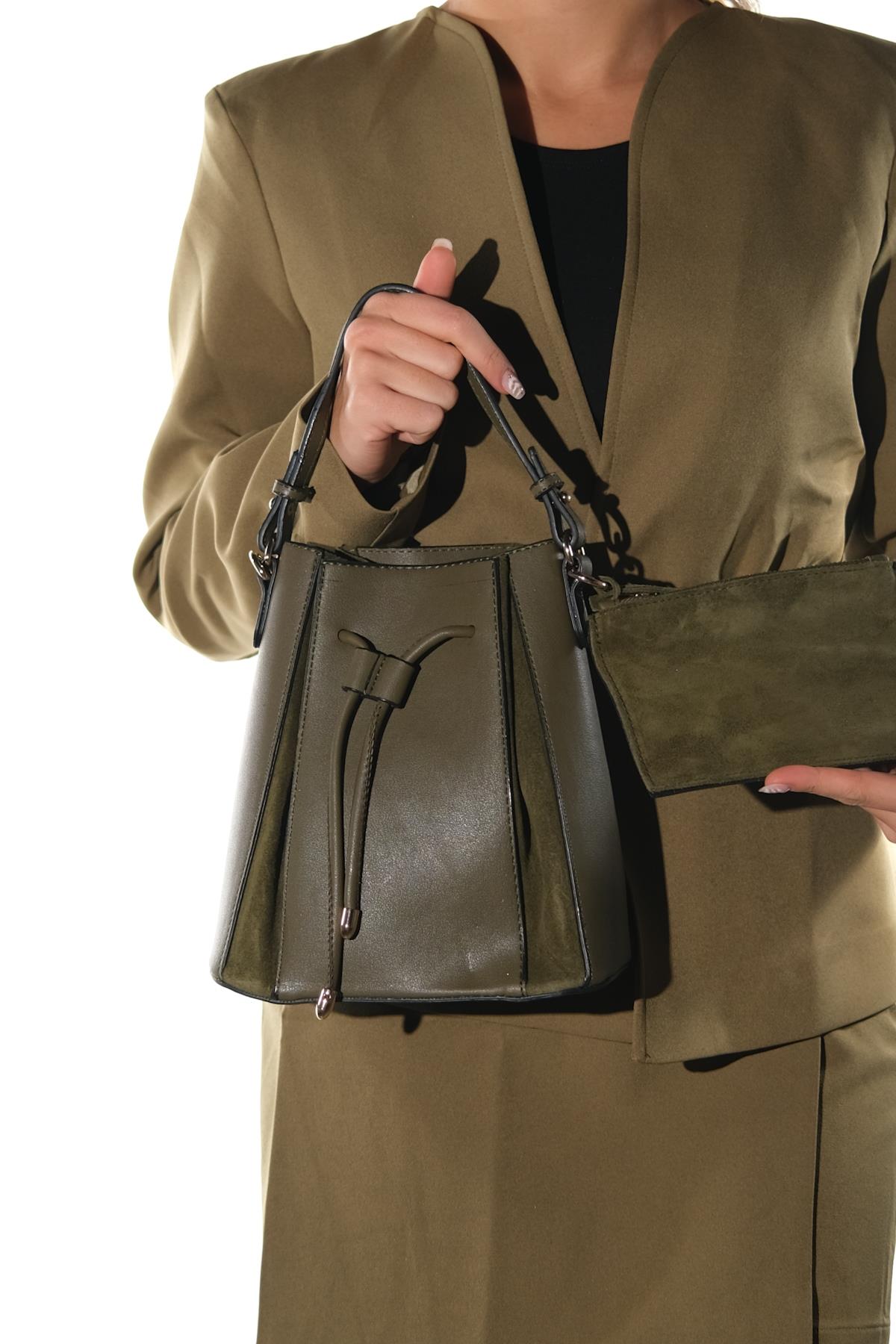 MARALIS - Khaki Genuine Suede Leather Shoulder Bag (Women)