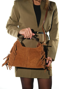 ASTREN - Cognac Genuine Suede Leather Shoulder Bag (Women)