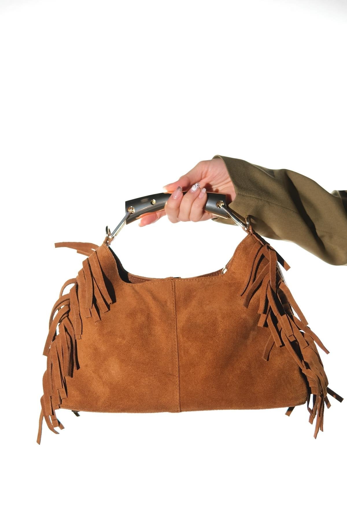 ASTREN - Cognac Genuine Suede Leather Shoulder Bag (Women)