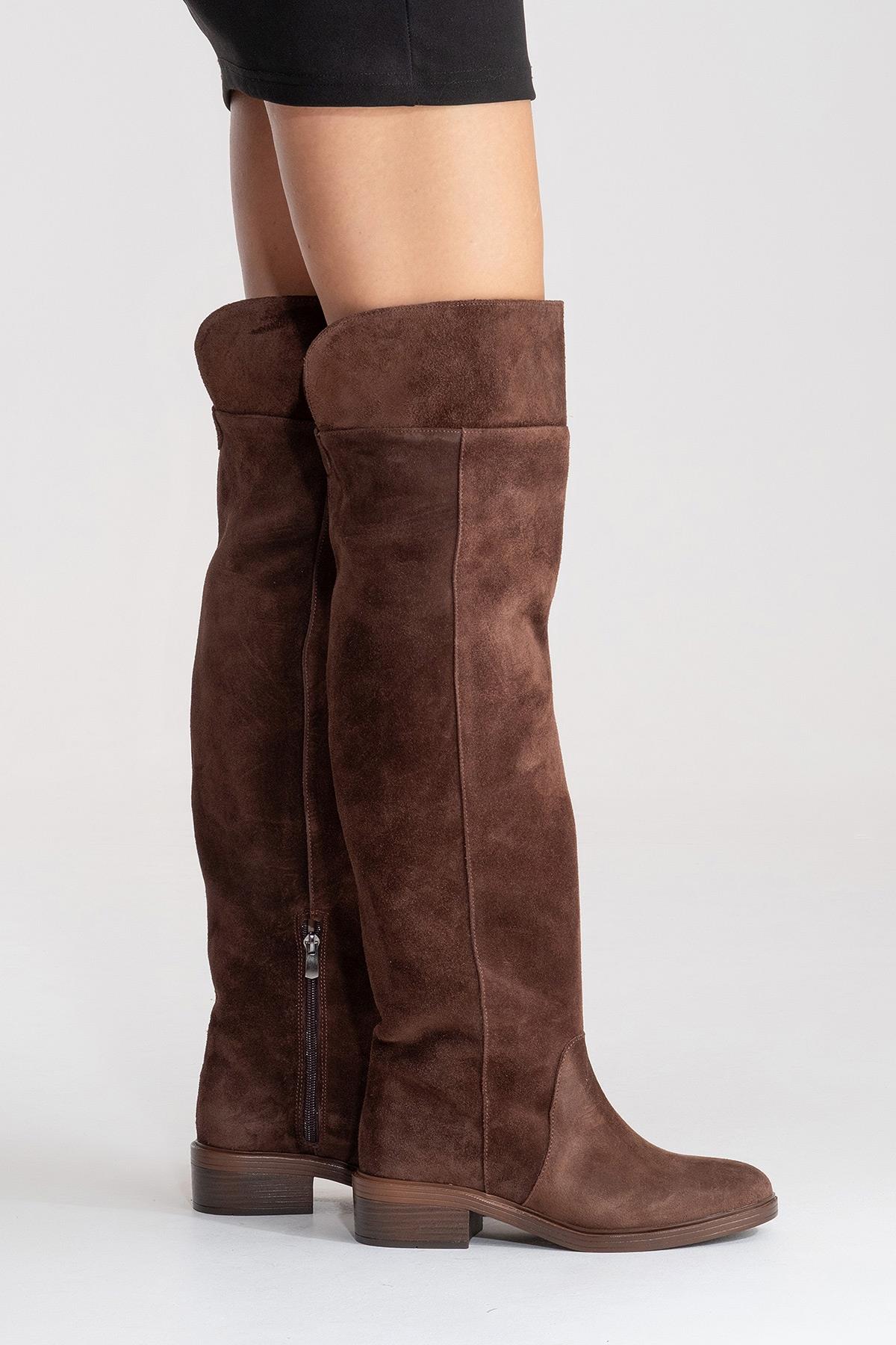 PETYA - Brown Suede Genuine Leather Over-The-Knee Boot (Women)