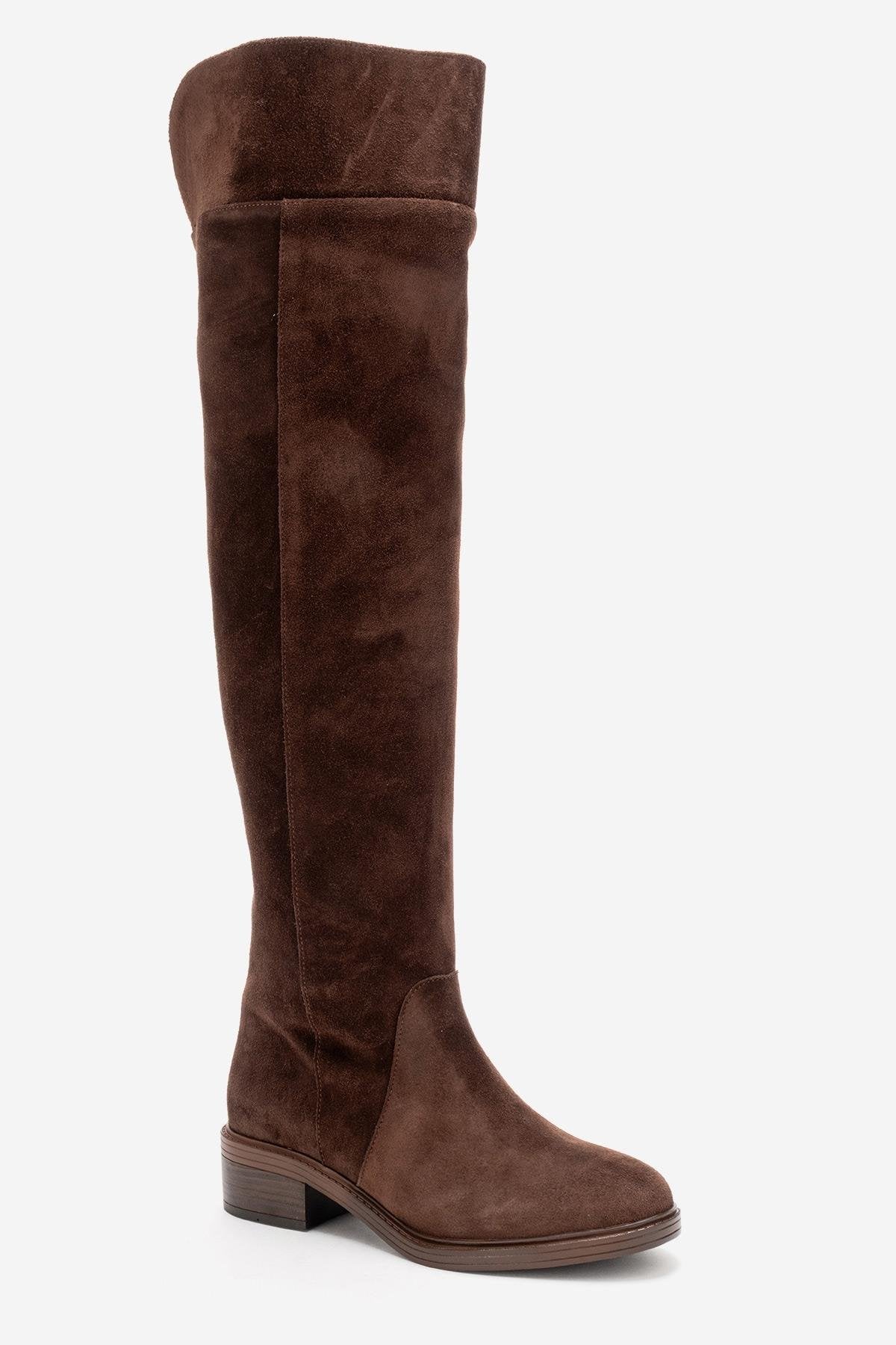 PETYA - Brown Suede Genuine Leather Over-The-Knee Boot (Women)