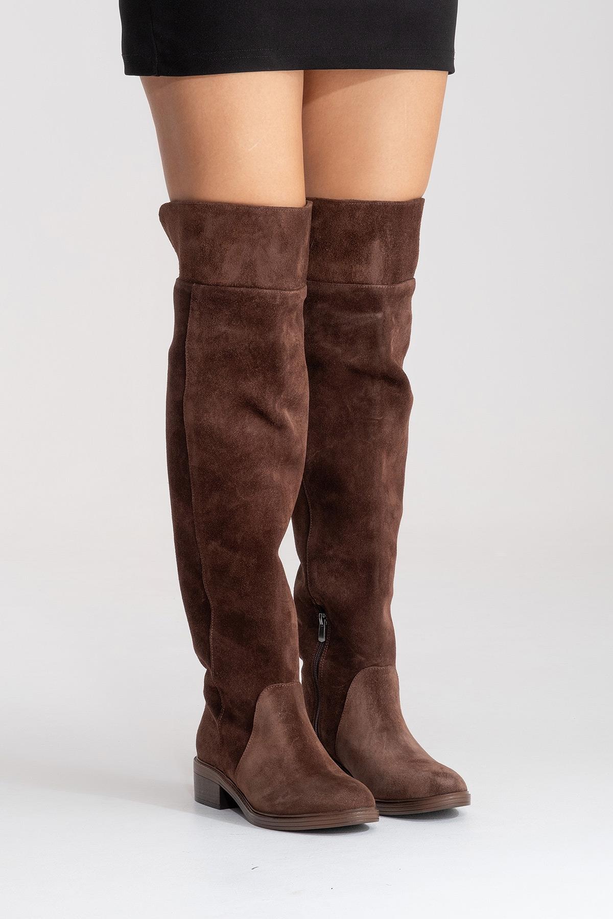 PETYA - Brown Suede Genuine Leather Over-The-Knee Boot (Women)