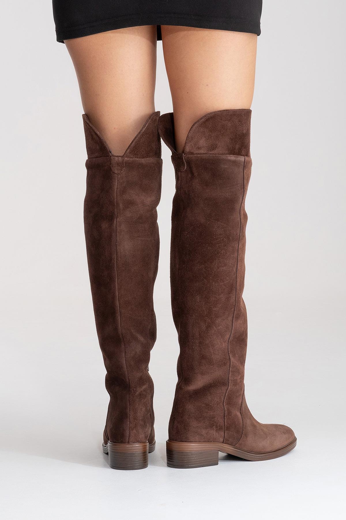 PETYA - Brown Suede Genuine Leather Over-The-Knee Boot (Women)