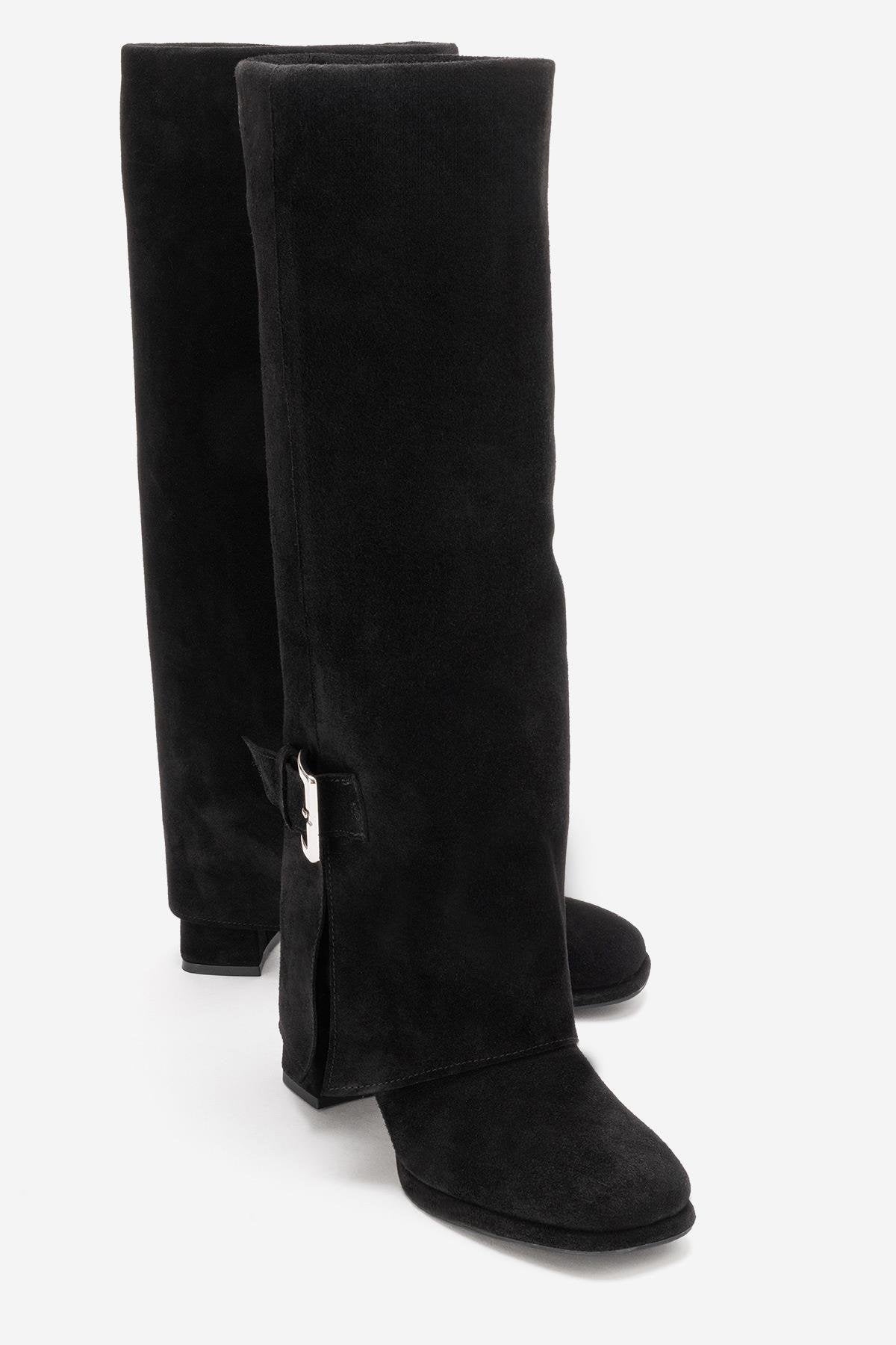LOJO - Black Genuine Leather Block Heel Boot (Women)